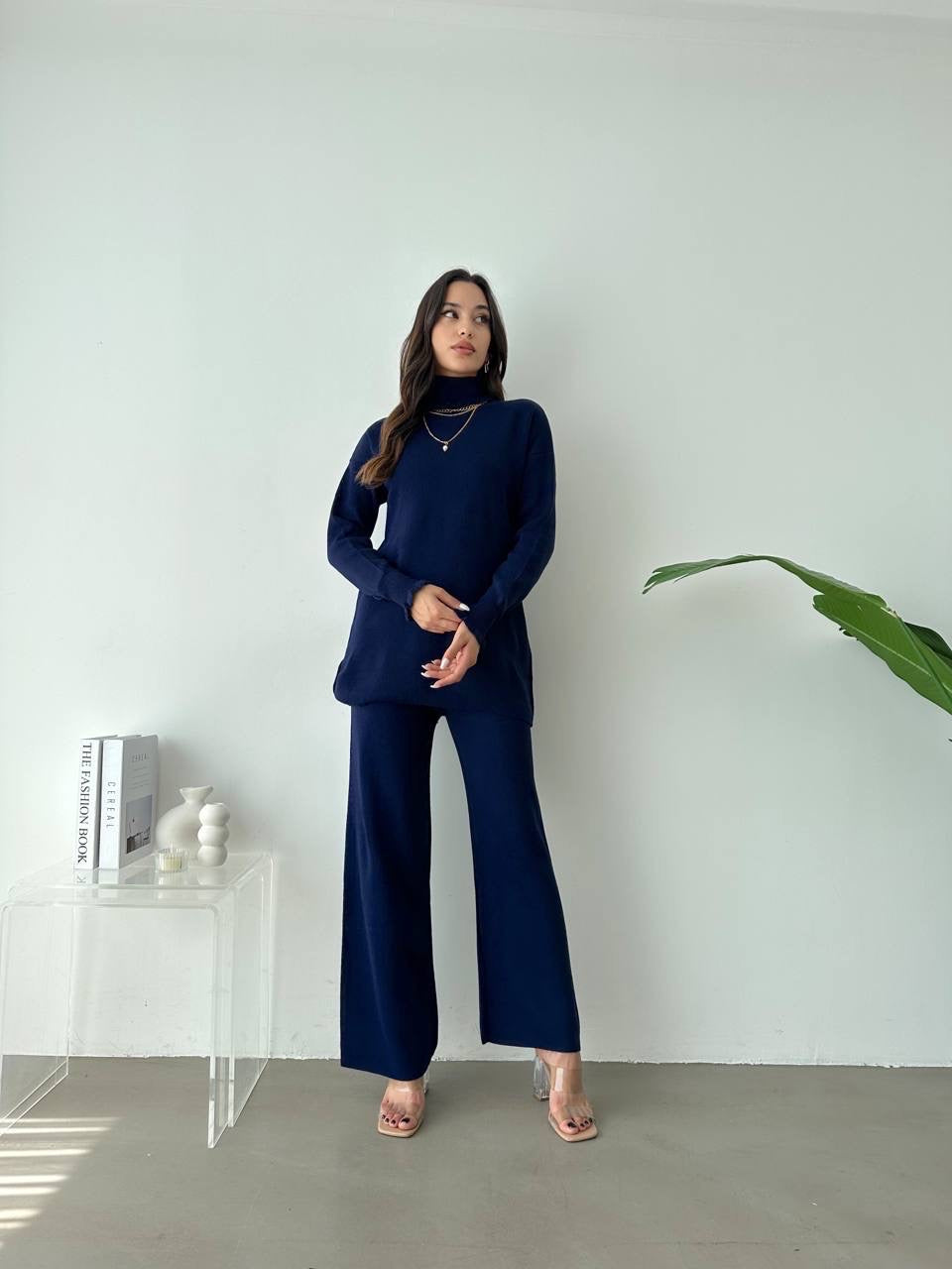 Leyla Knit Turtle Neck 2 Piece Set - Navy Blue