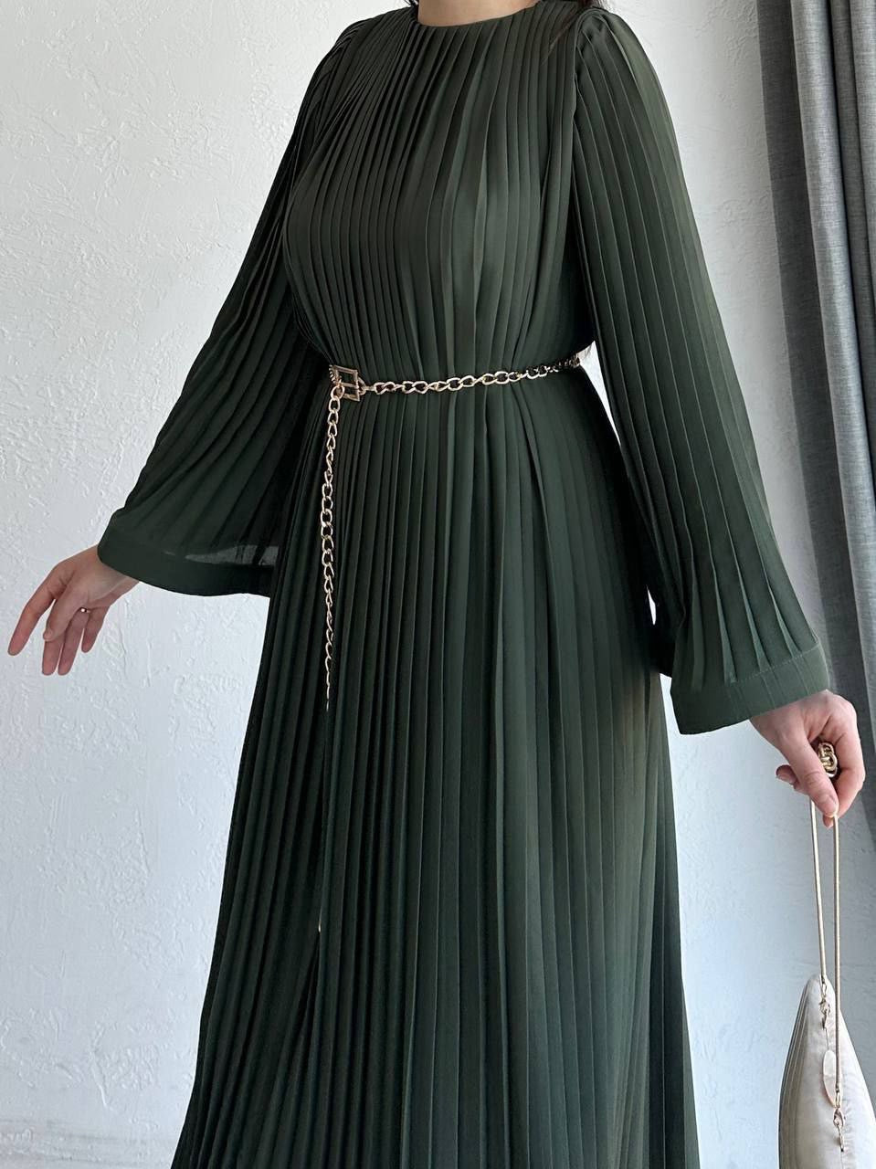 Chiffon Crepe Maxi Dress Dress - Army Green