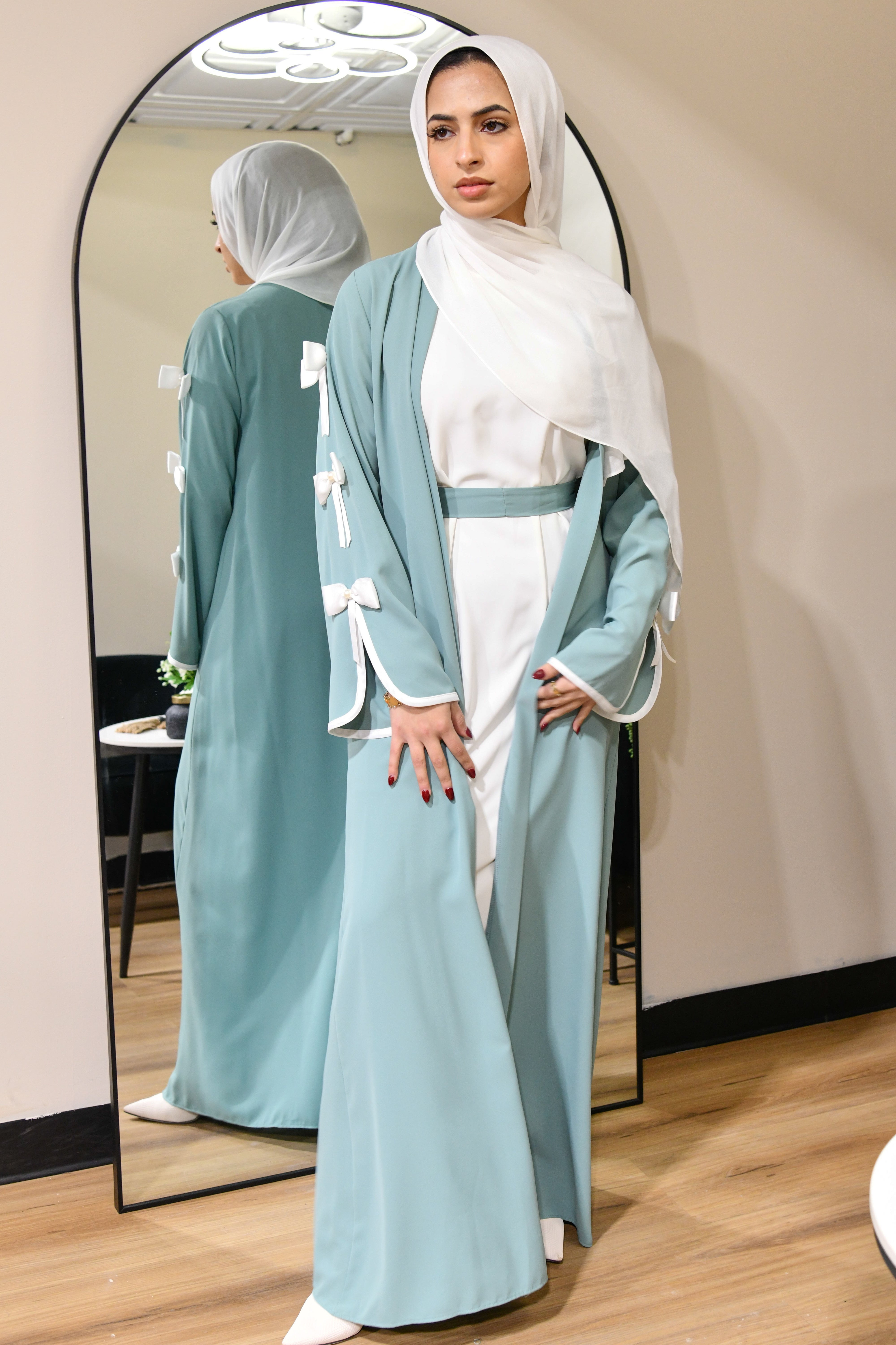 Bow Abaya Set - Turquoise