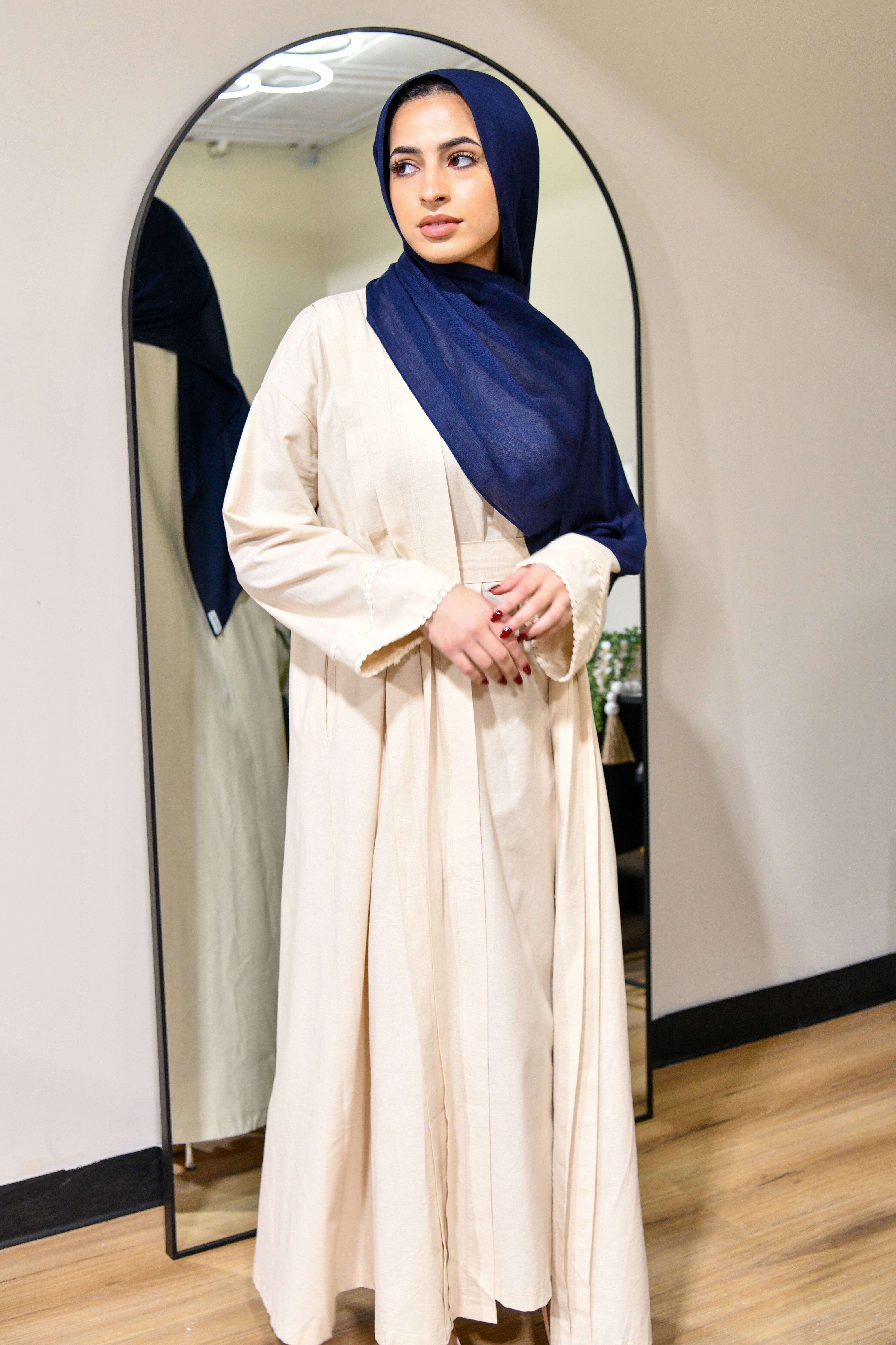 Linen Abaya Set Dress - Off White