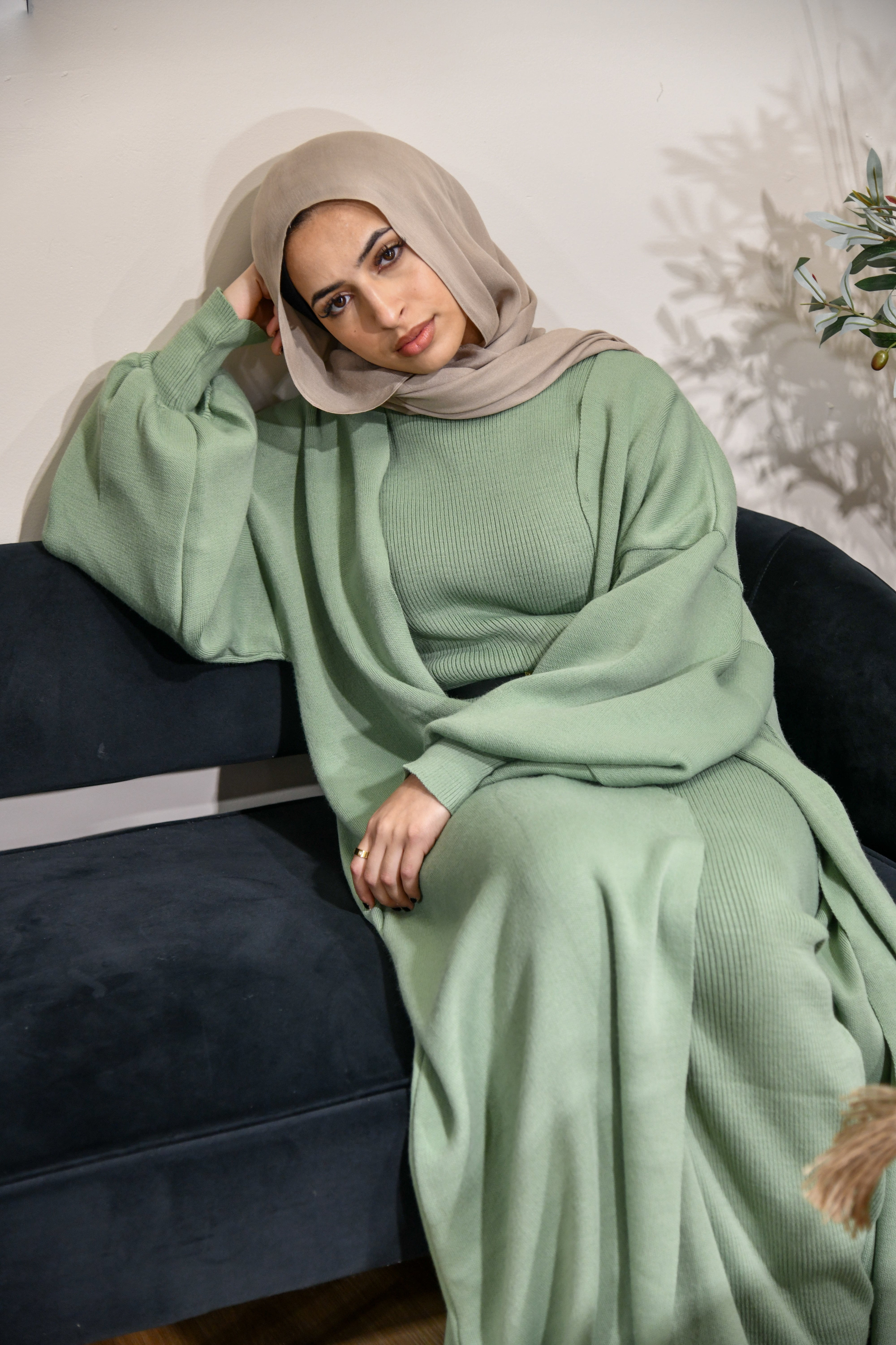 Knitted Abaya 2 Piece Set - Sage