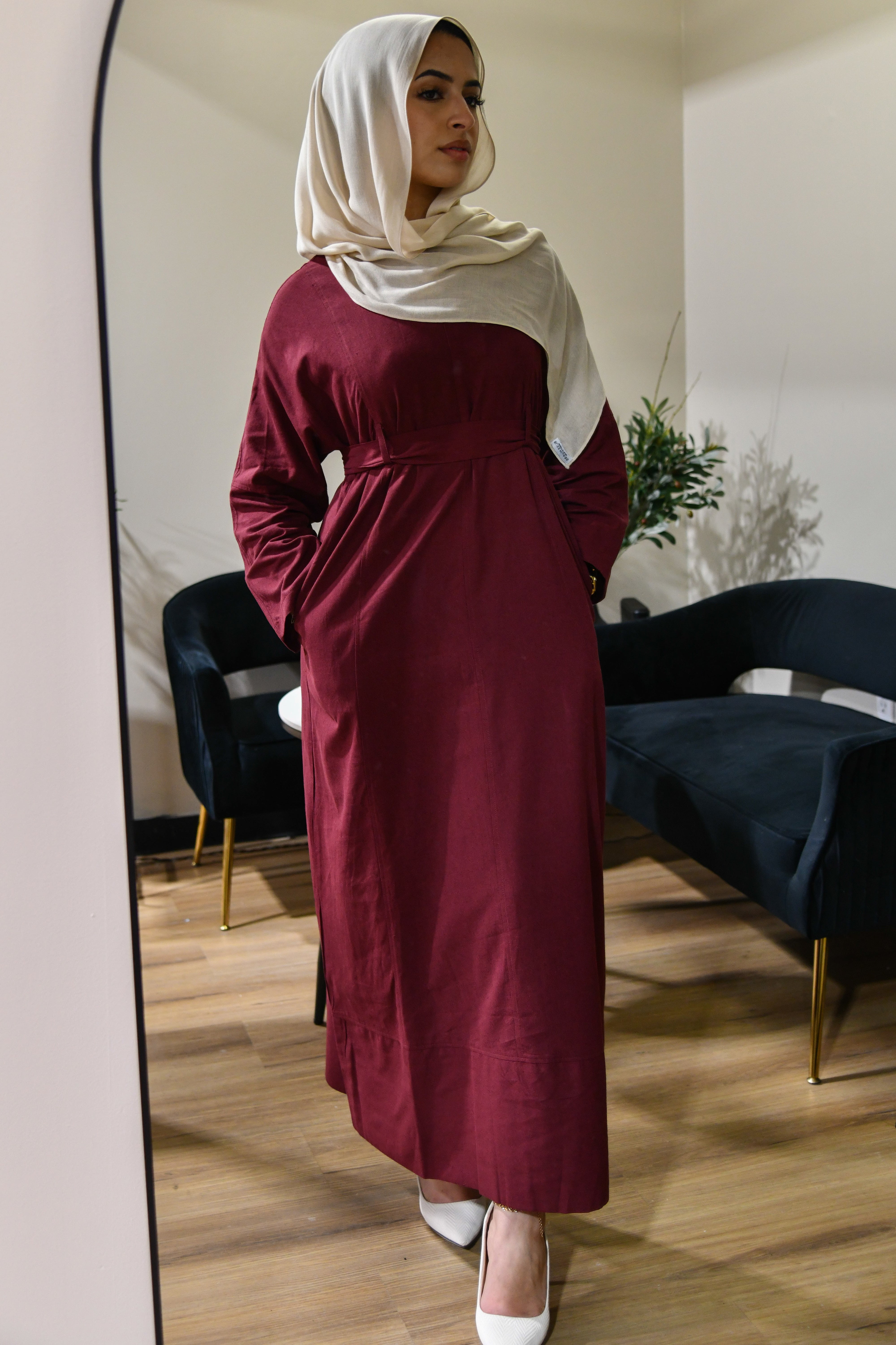 Linen Maxi Dress - Maroon