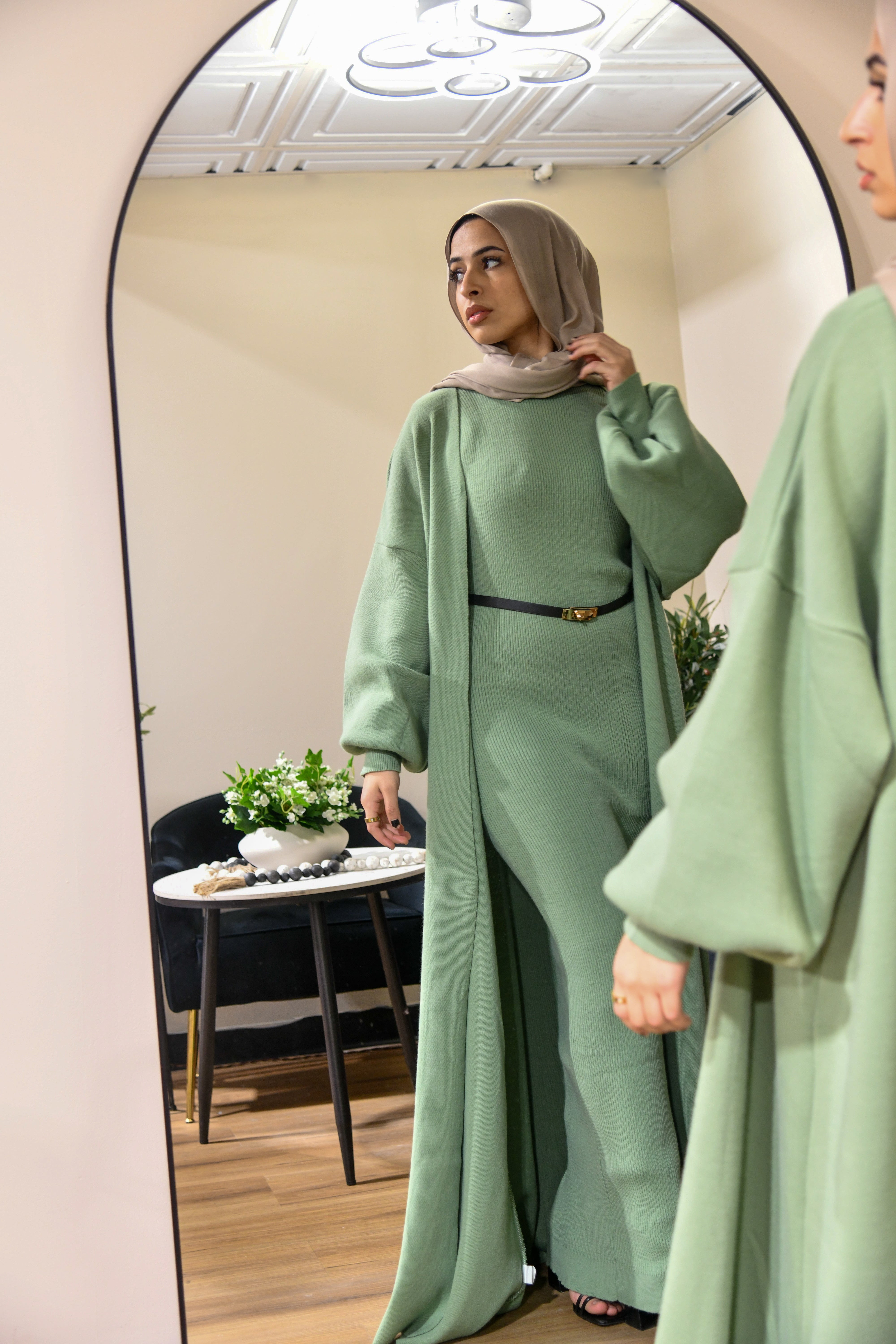 Knitted Abaya 2 Piece Set - Sage