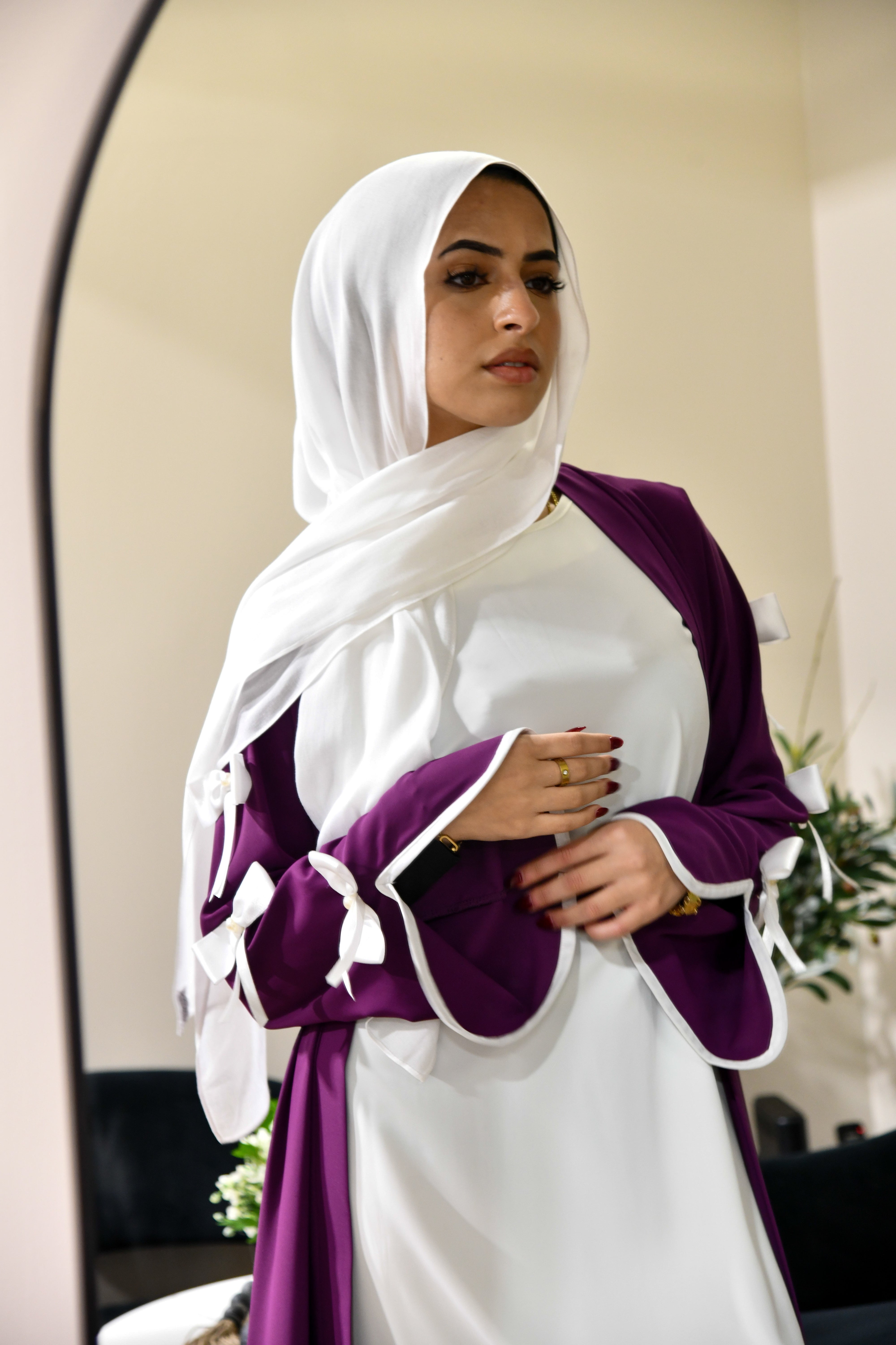 Bow Abaya Set - Plum