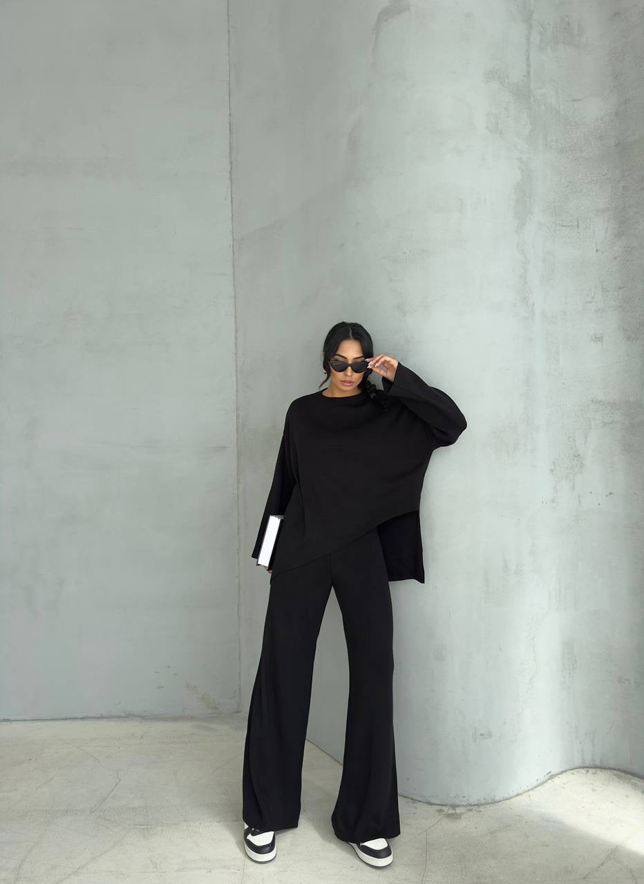 Fleece 2 Piece Knit Set - Black