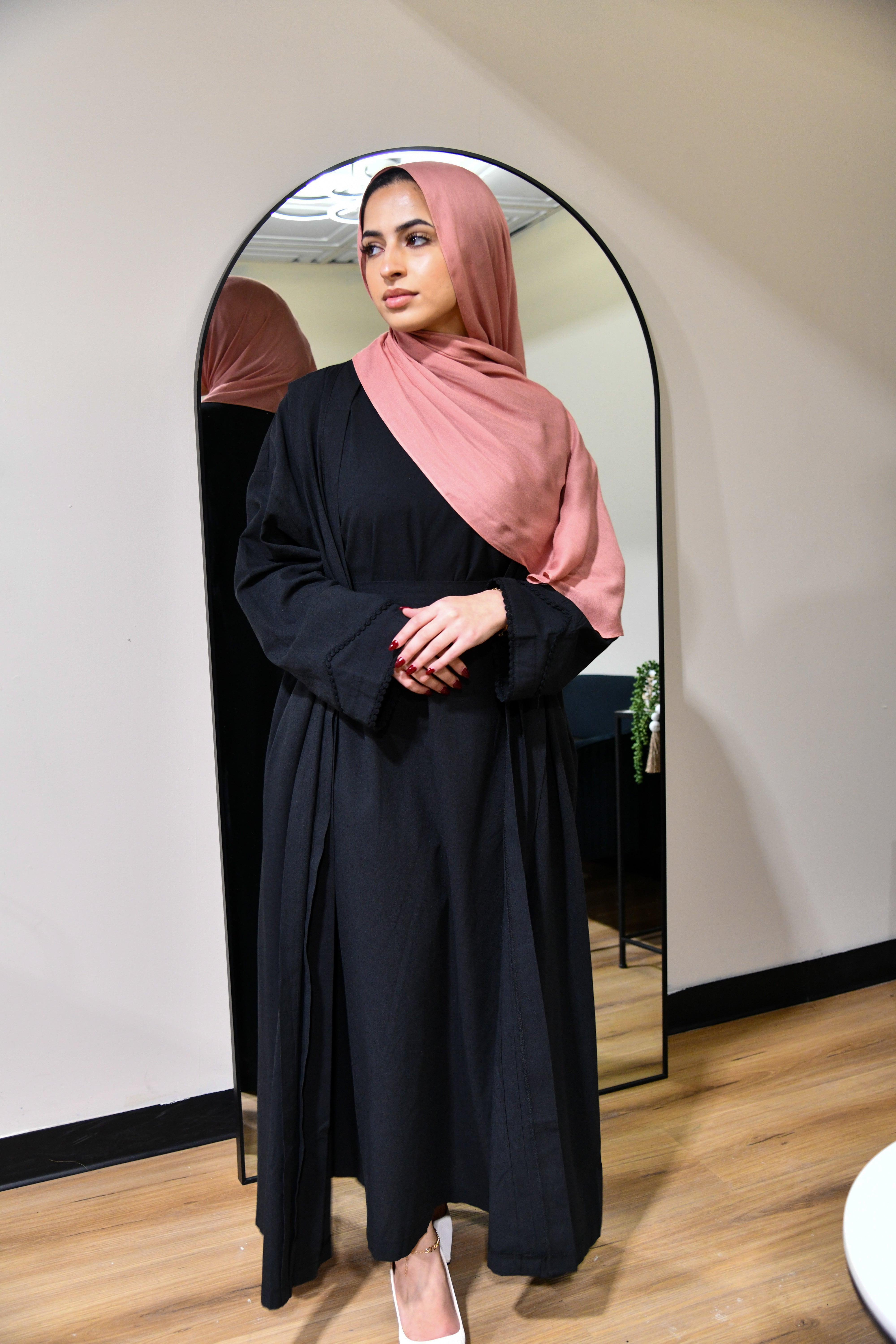 Linen Abaya Set Dress - Black