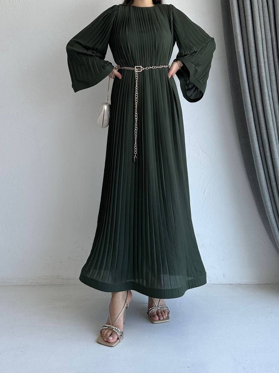 Chiffon Crepe Maxi Dress Dress - Army Green