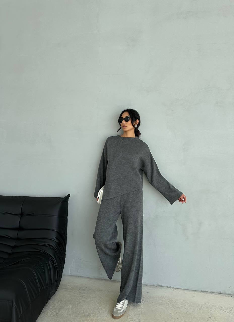 Fleece 2 Piece Knit Set - Grey