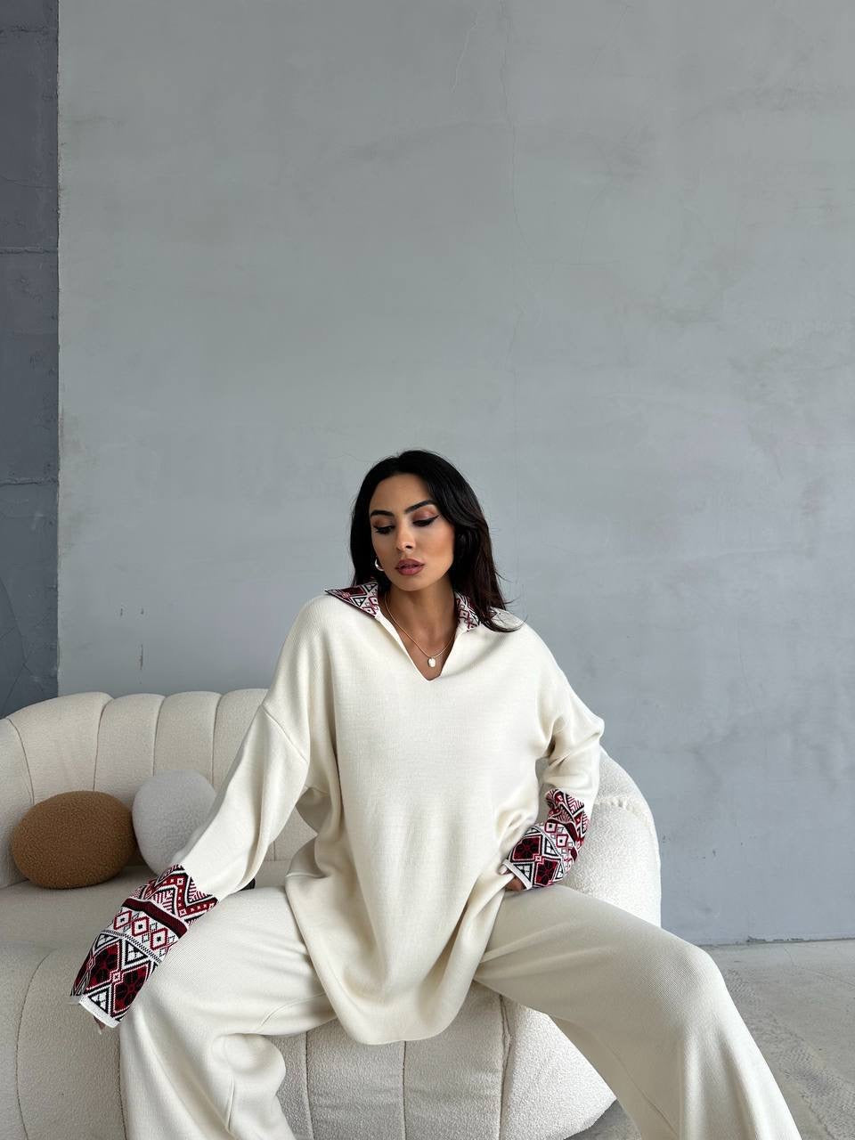 Fleece 2 Piece Tetreez Design Set - Off White