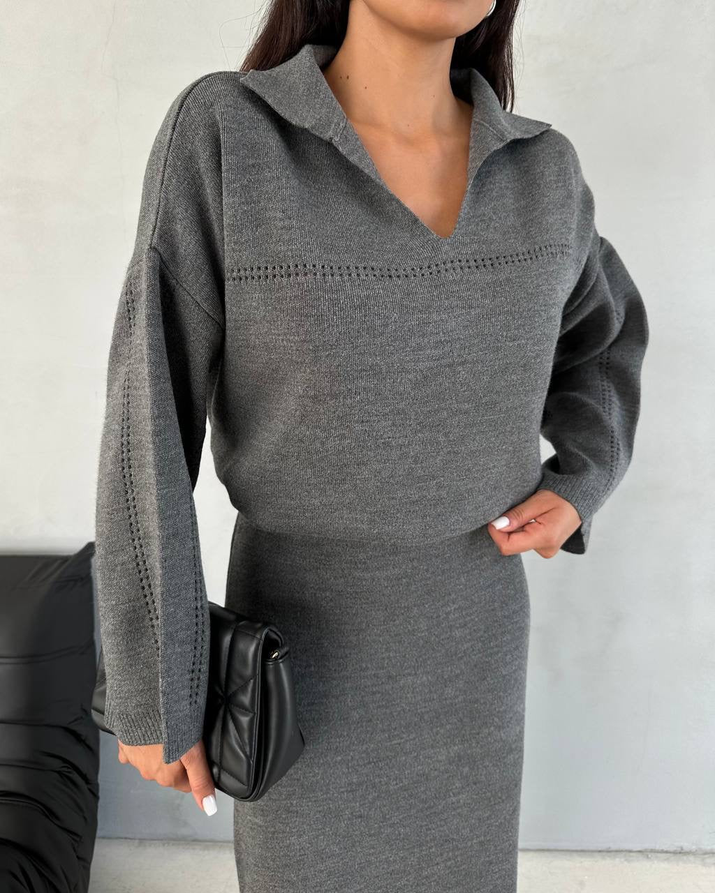 Fleece 2 Piece Skirt Set - Grey