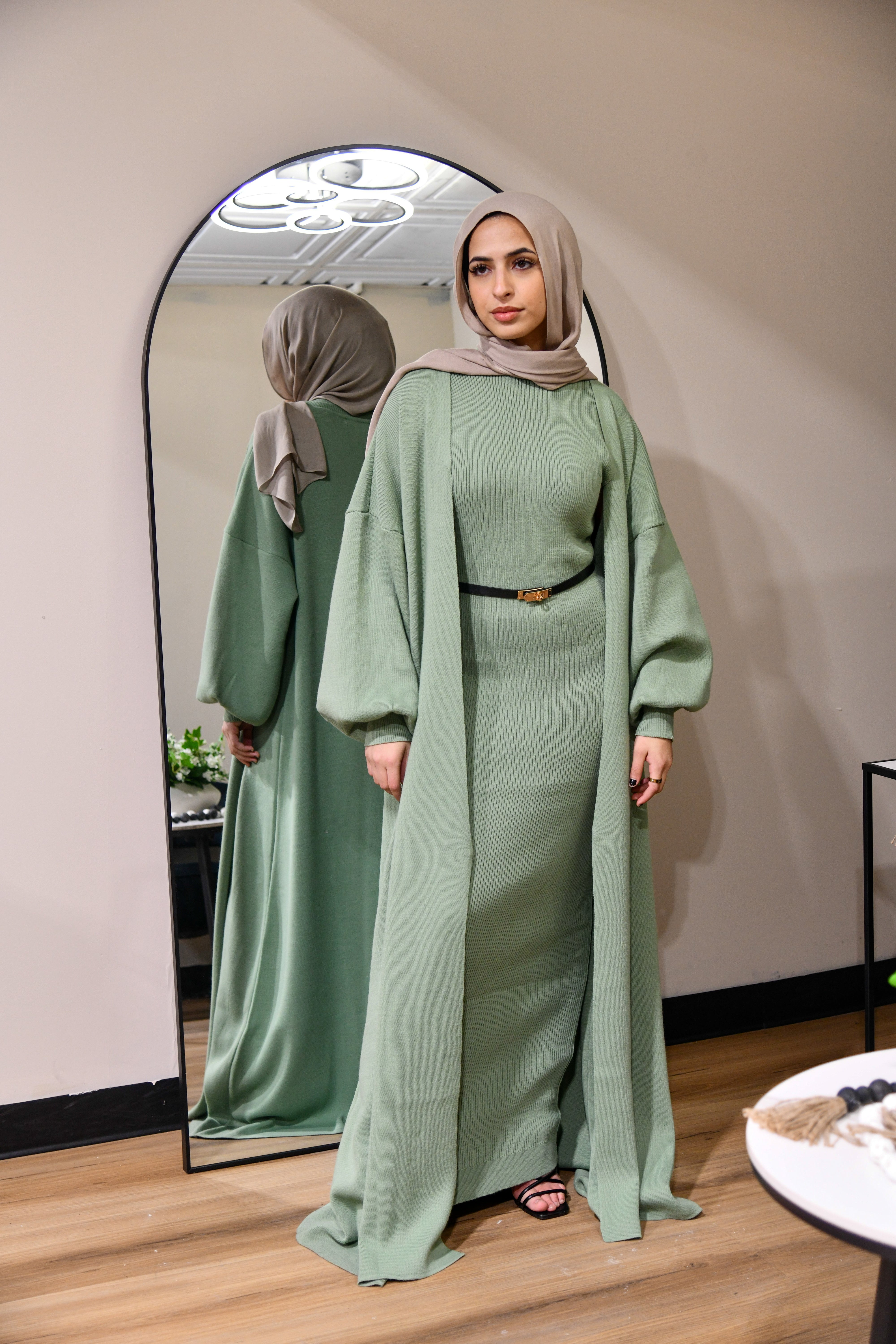 Knitted Abaya 2 Piece Set - Sage