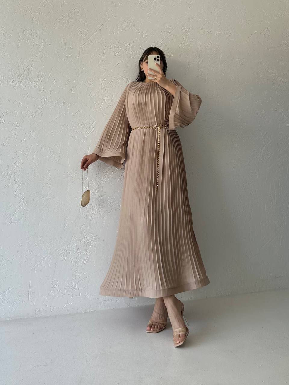 Chiffon Crepe Maxi Dress Dress - Nude