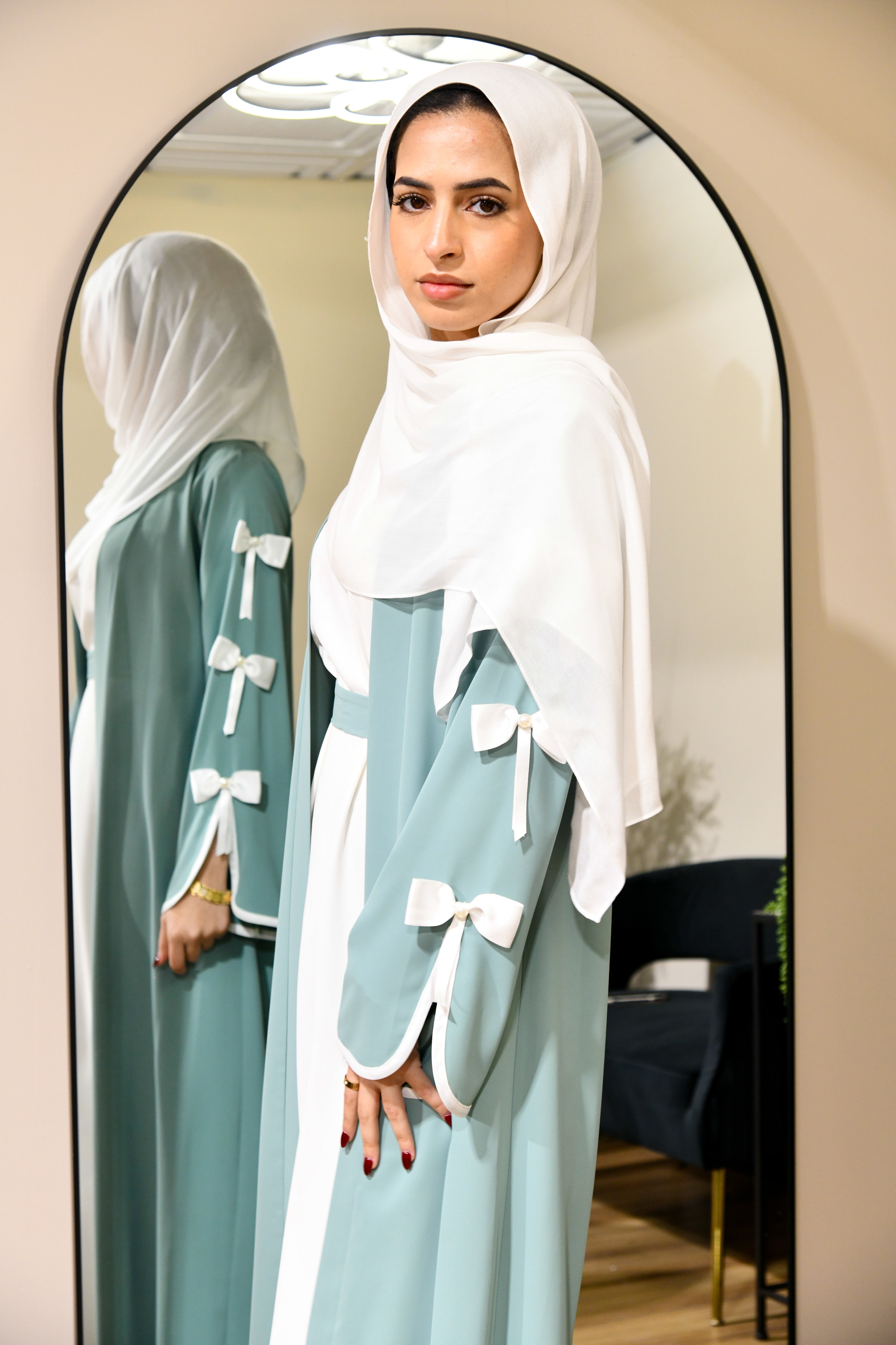 Bow Abaya Set - Turquoise