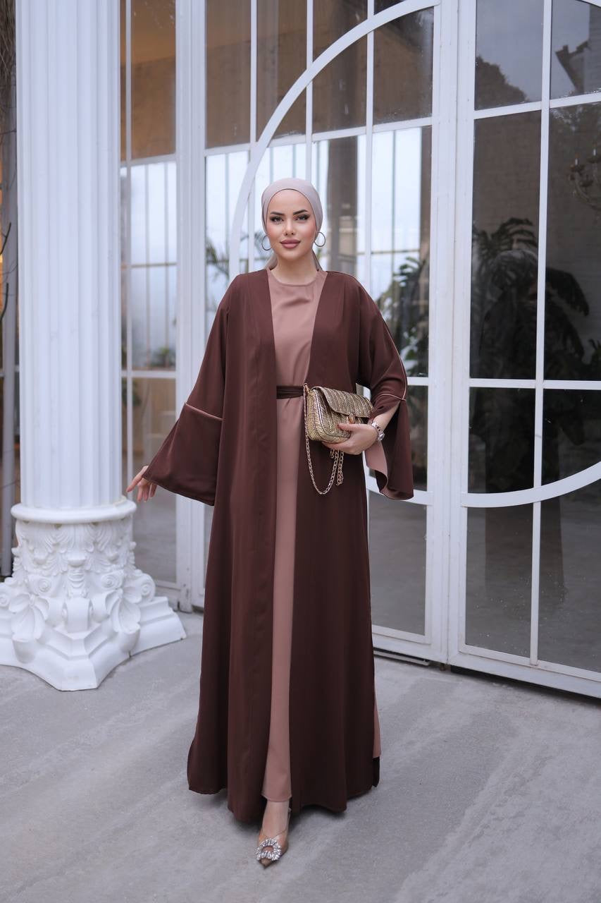 Pin Stripe 2 Piece Abaya Set - Brown/Mocha