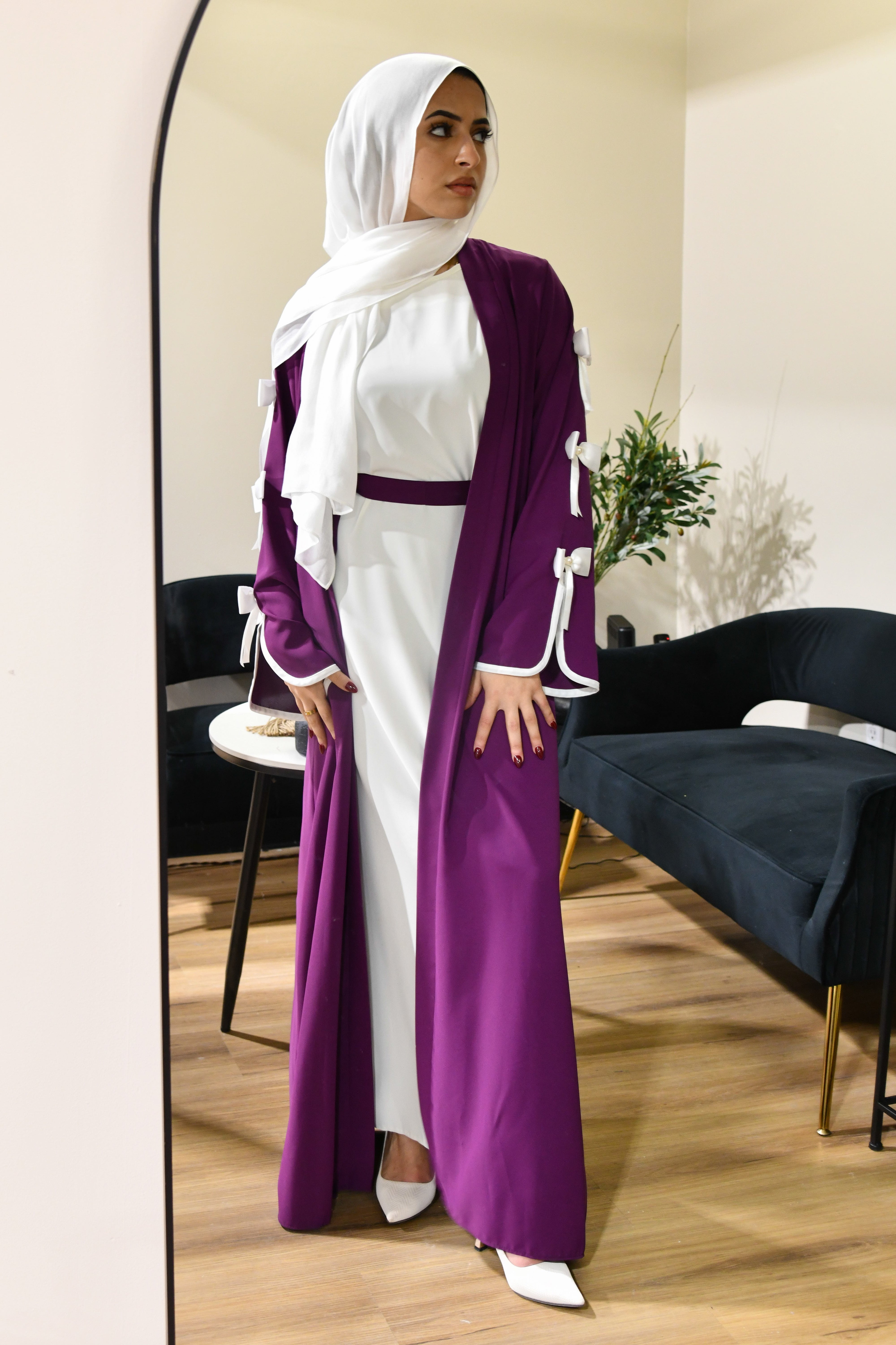 Bow Abaya Set - Plum