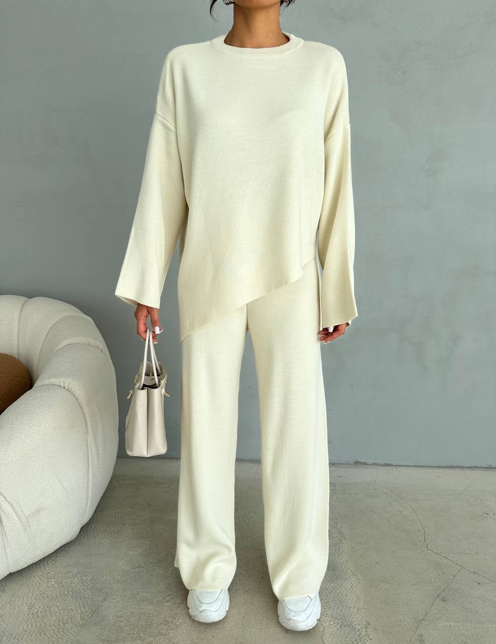 Fleece 2 Piece Knit Set - Off White