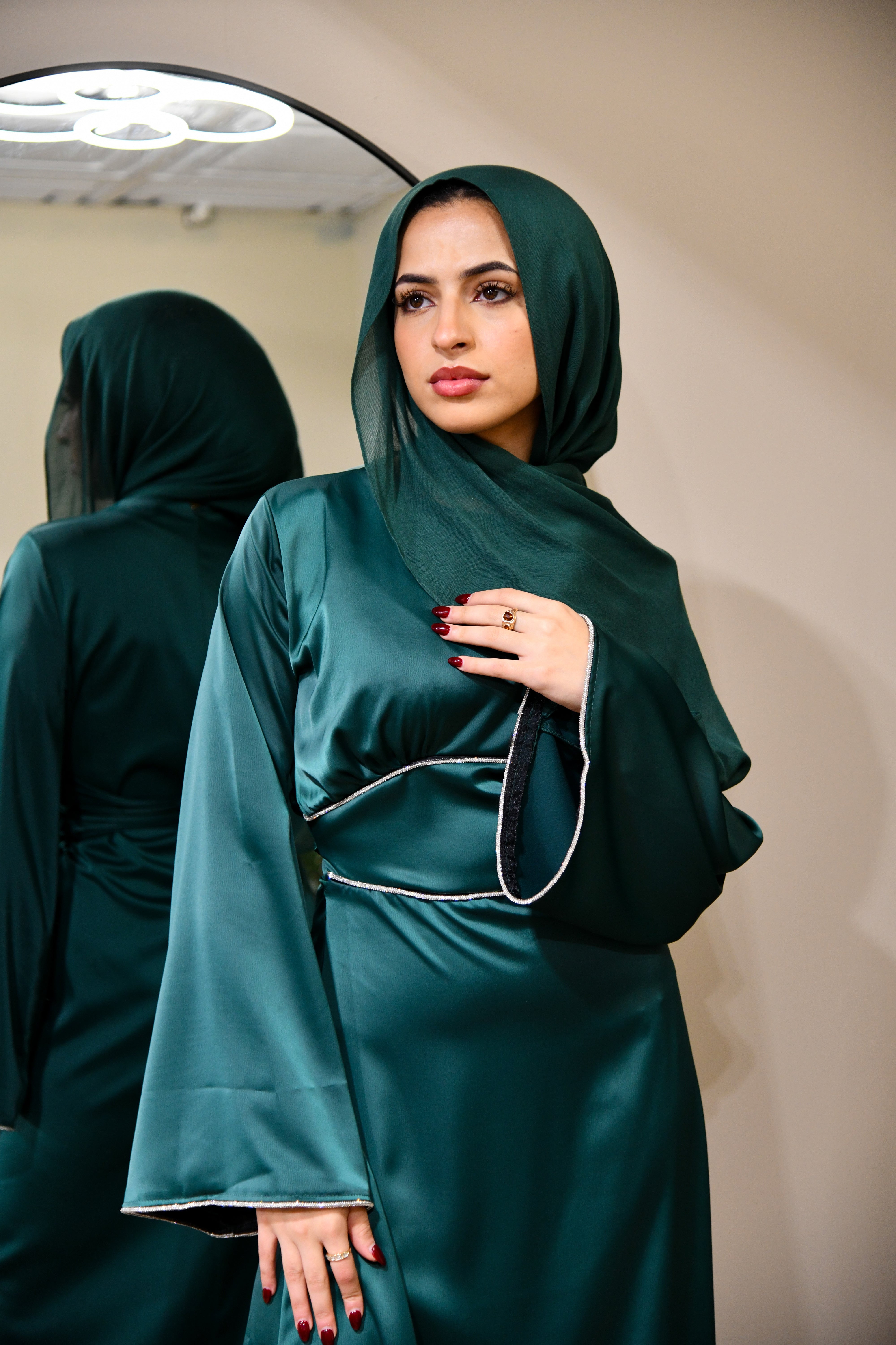 Crystal Satin Maxi Dress - Emerald Green