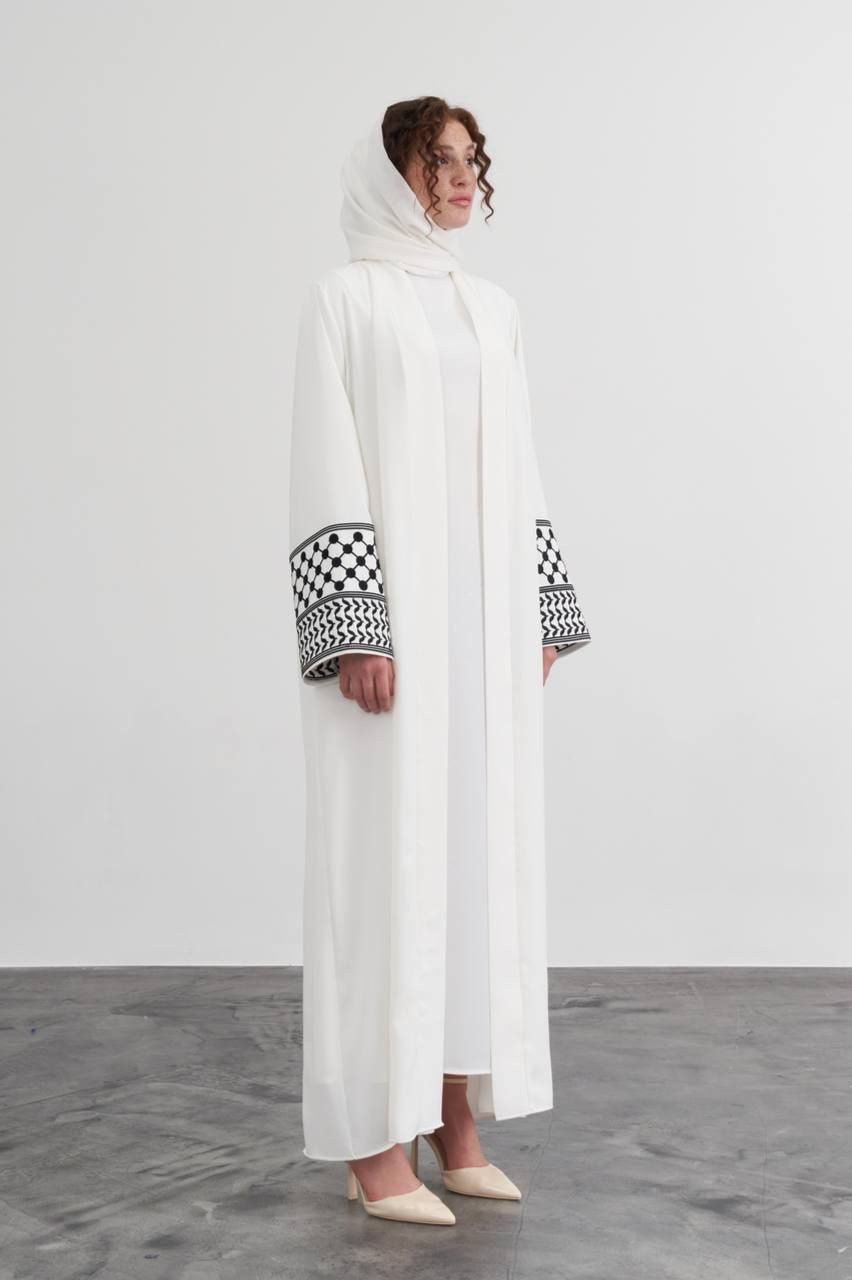 Palestinian Kuffiyah Abaya - White