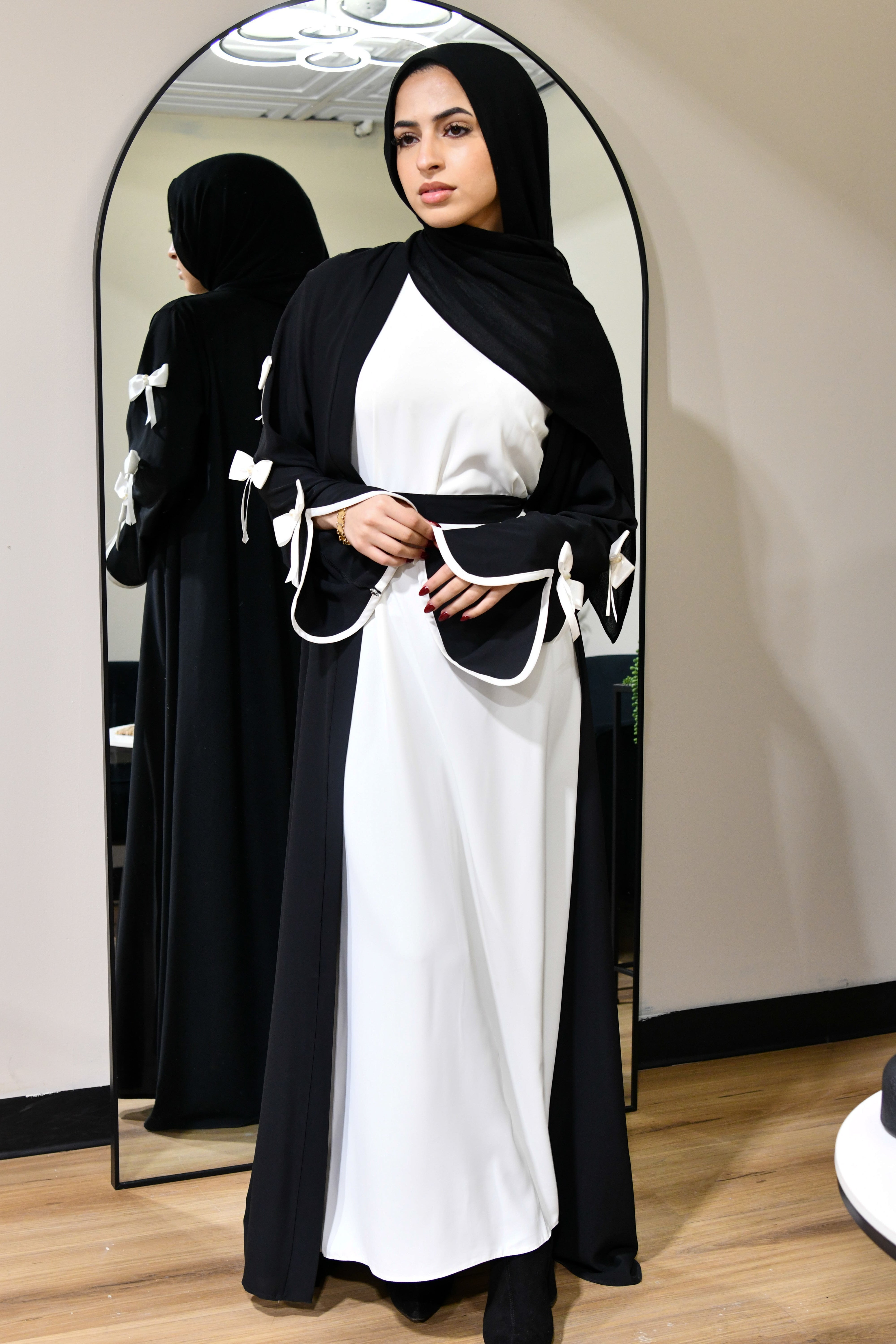 Bow Abaya Set -  Black