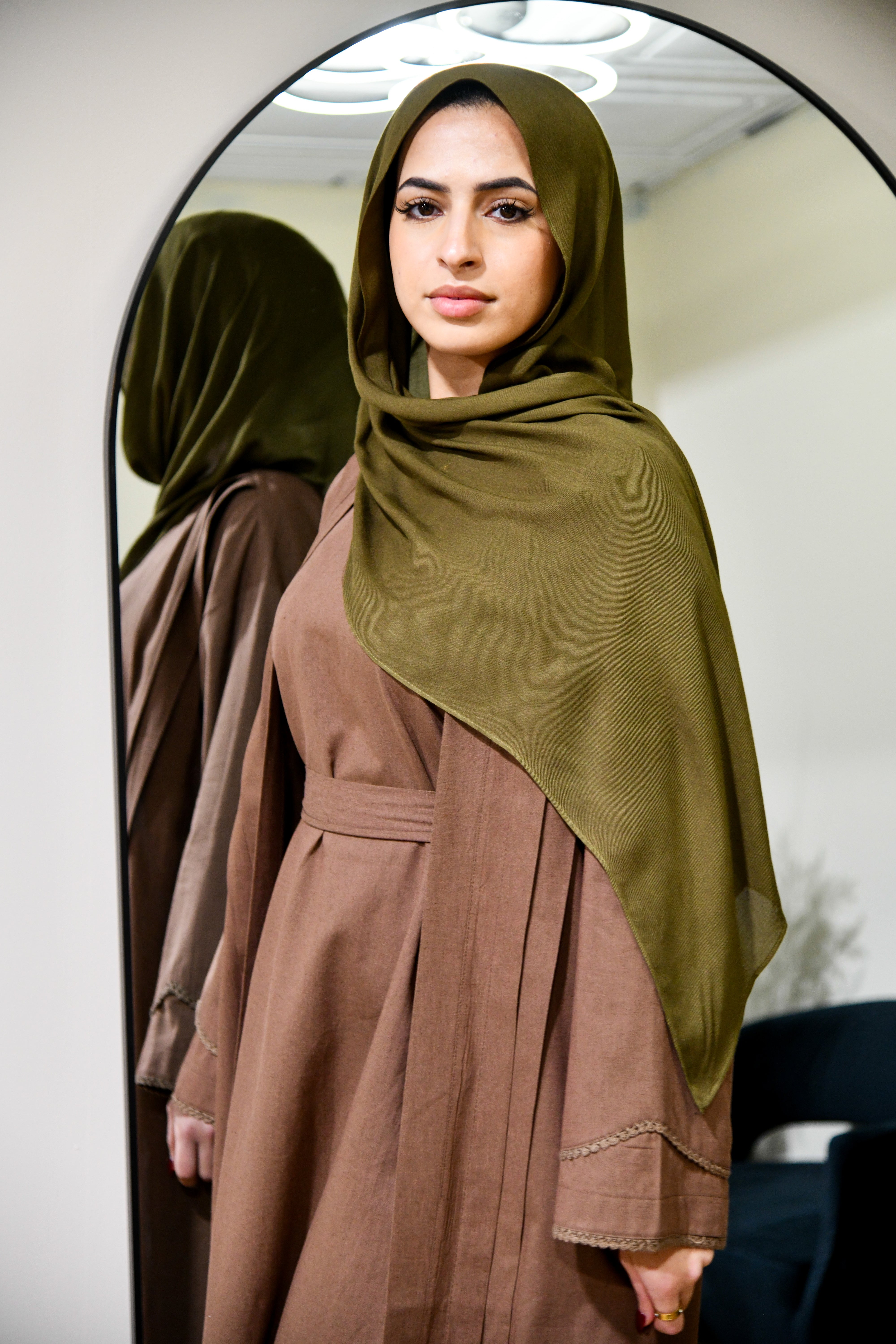 Linen Abaya Set Dress - Brown