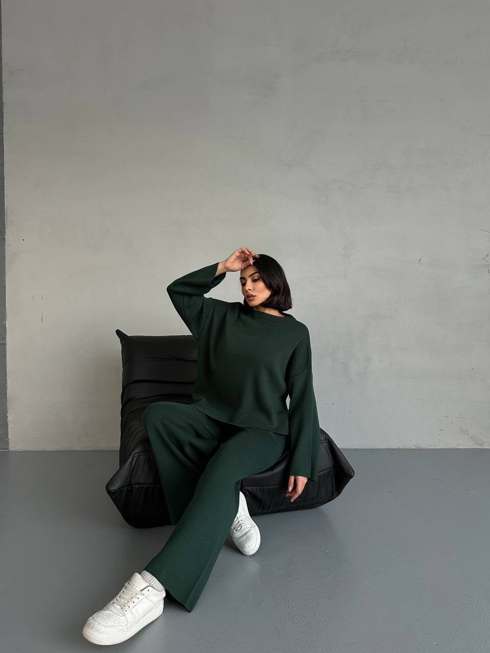 Fleece 2 Piece Knit Set - Emerald Green