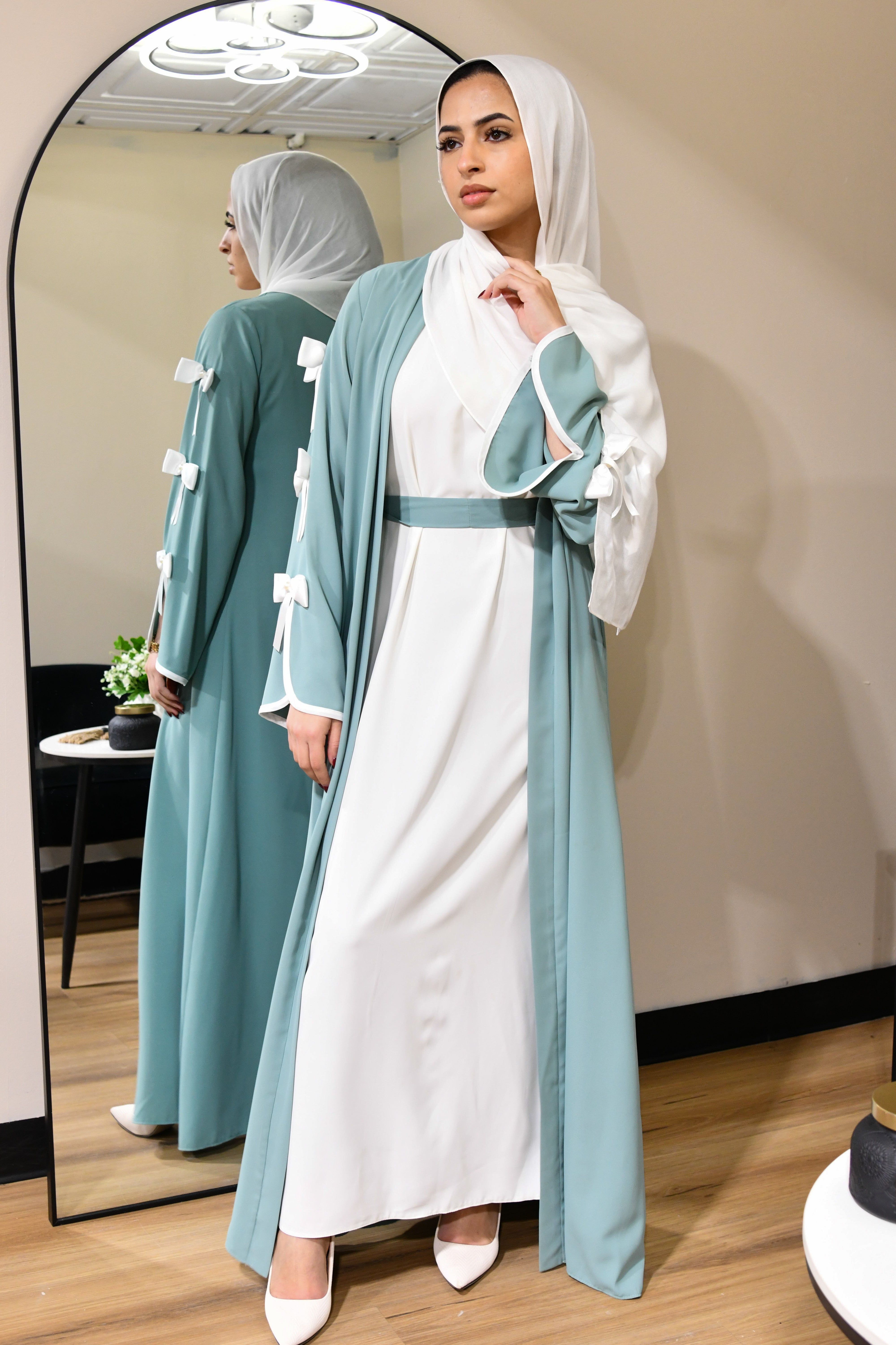 Bow Abaya Set - Turquoise