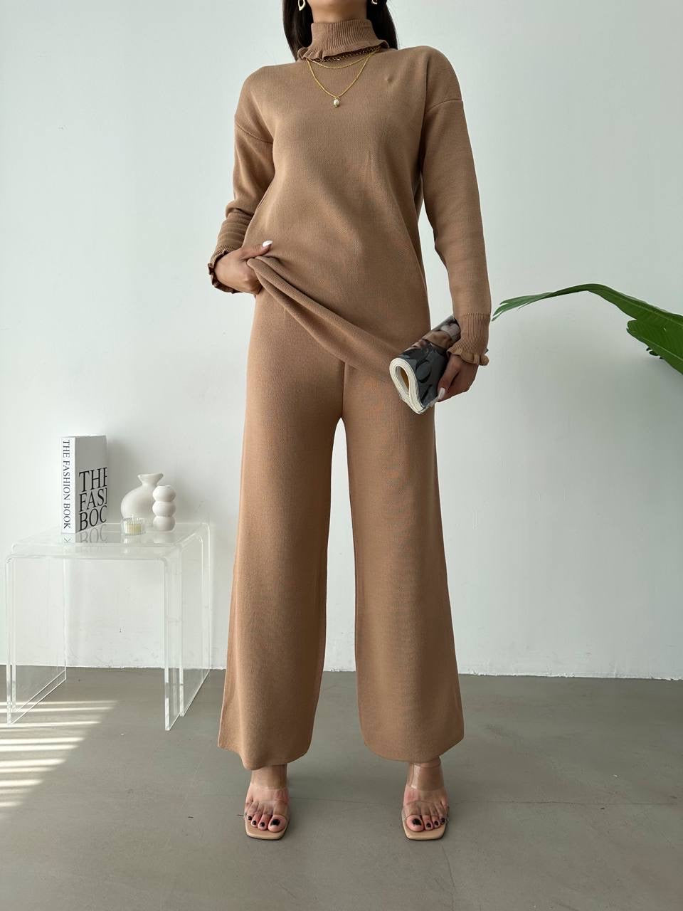 Leyla Knit Turtle Neck 2 Piece Set - Mocha