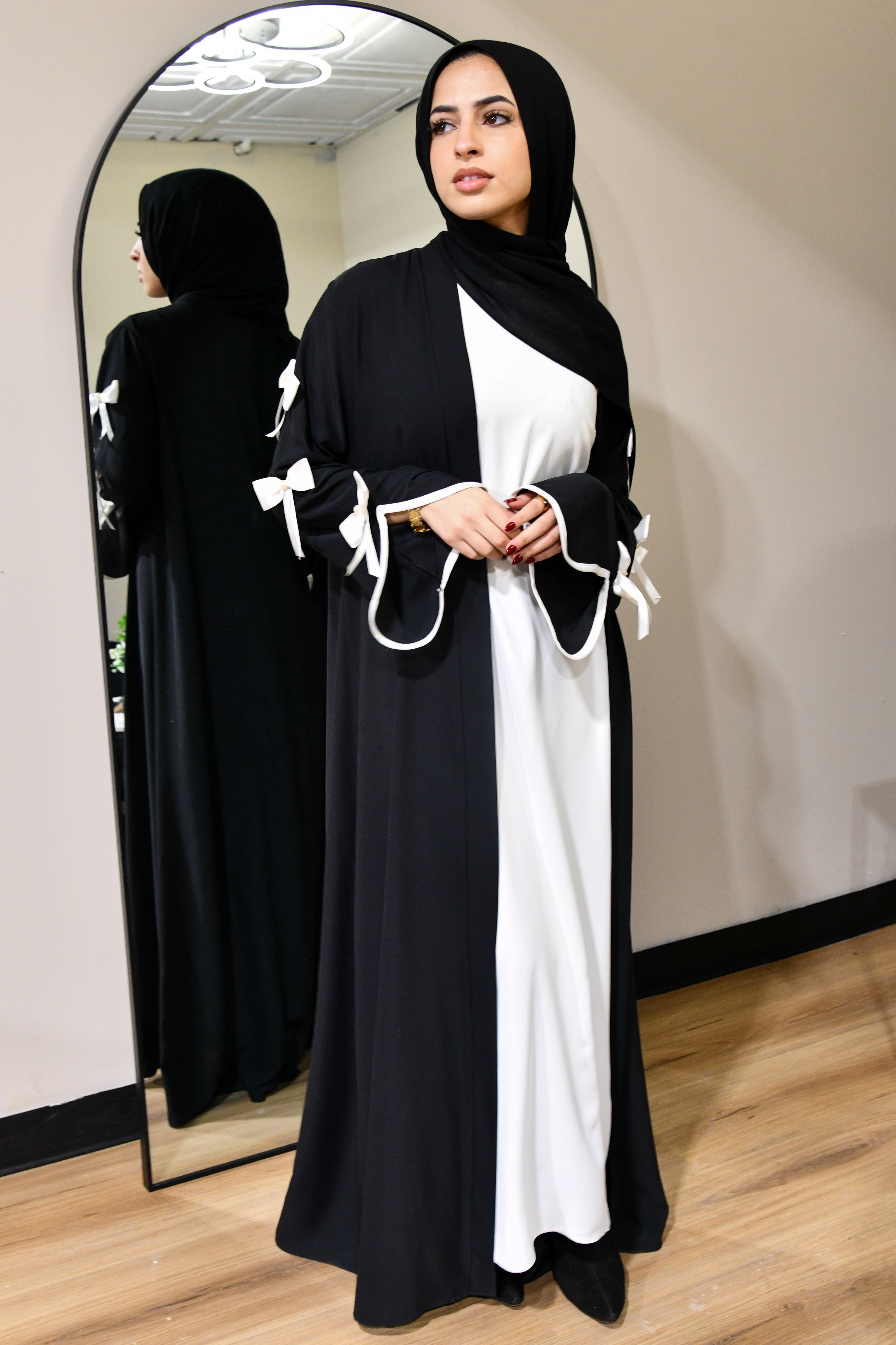 Bow Abaya Set -  Black