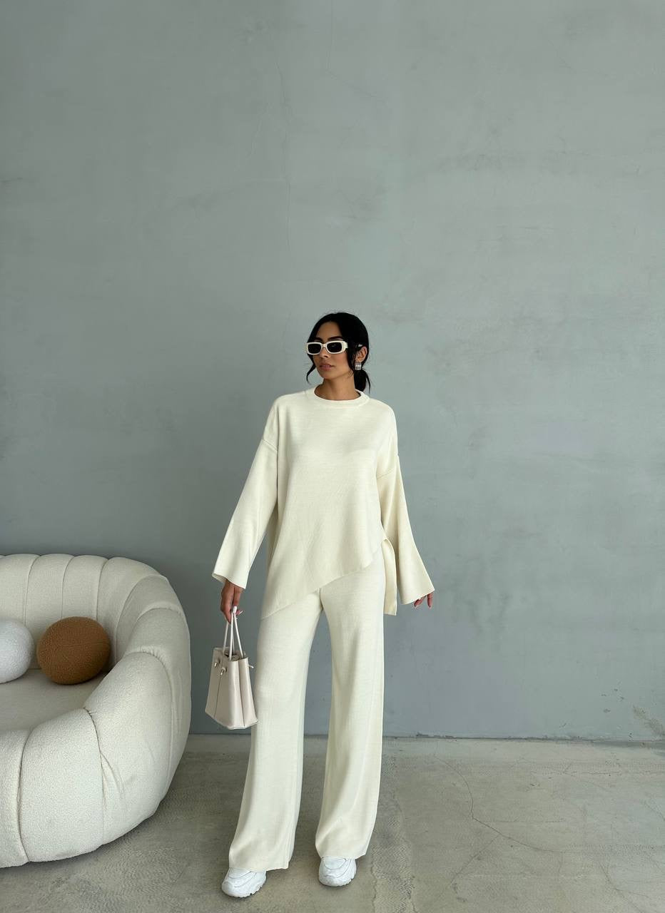 Fleece 2 Piece Knit Set - Off White