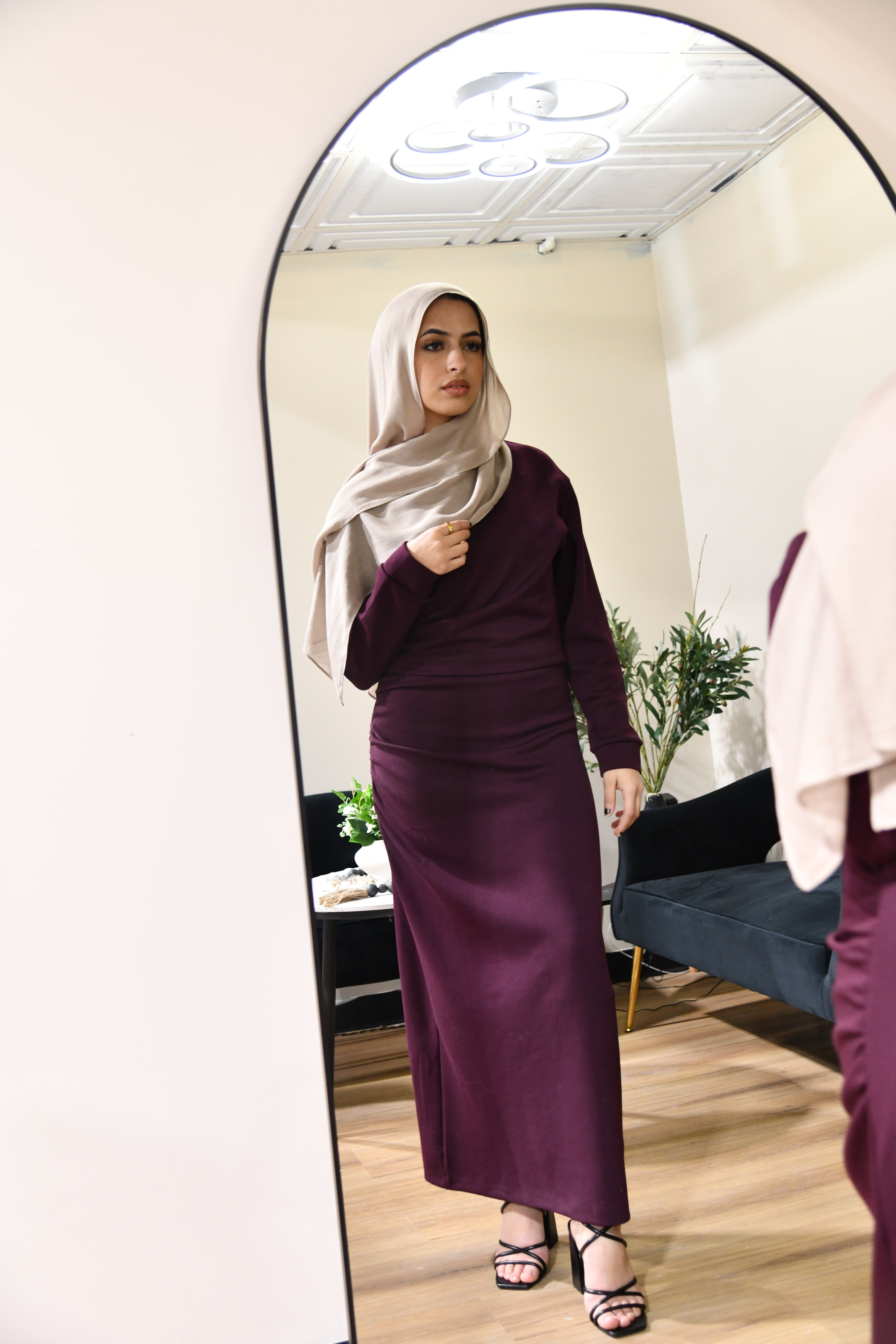 Ruched Soft Cotton Maxi Dress - Plum