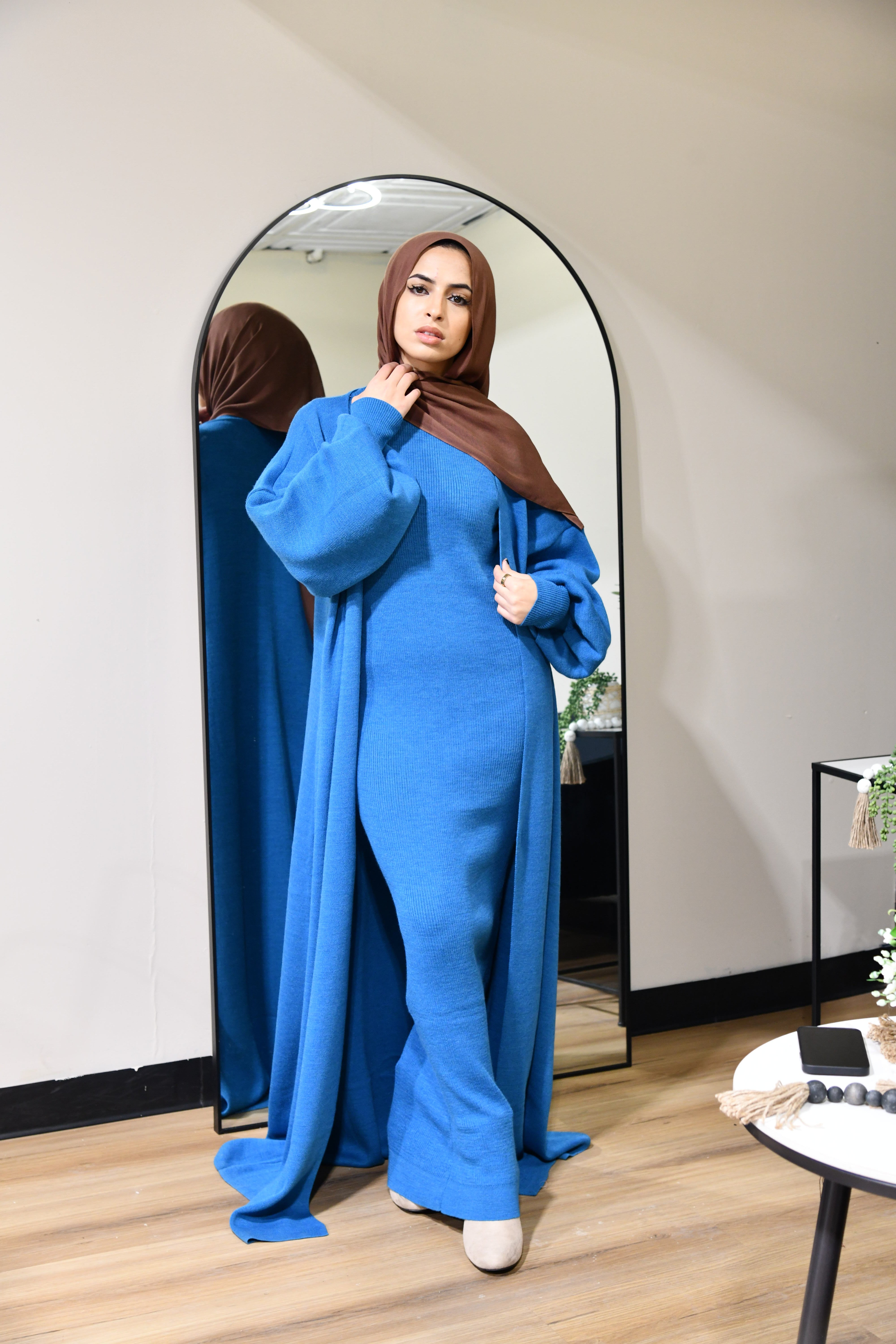 Knitted Abaya 2 Piece Set - Blue