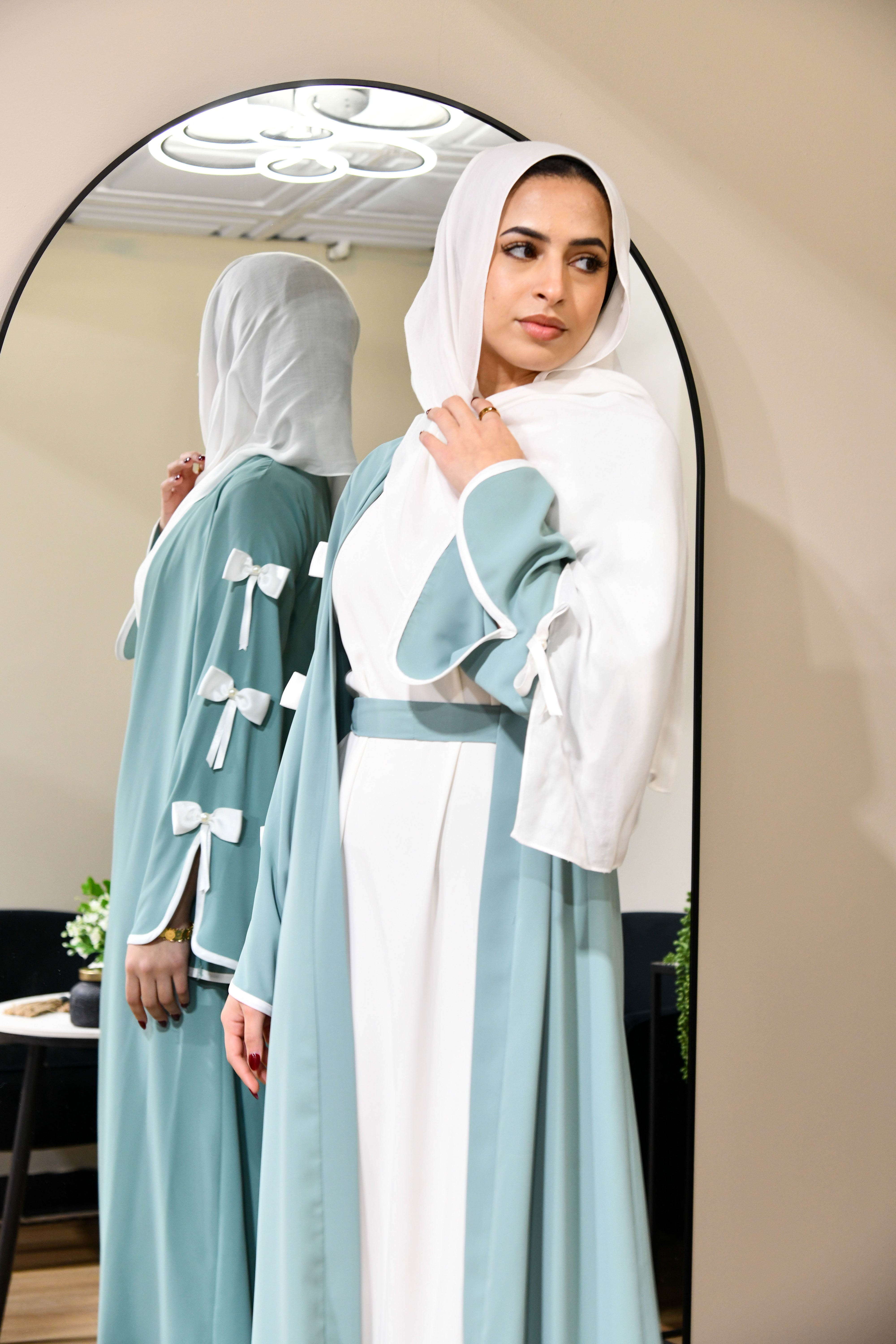 Bow Abaya Set - Turquoise