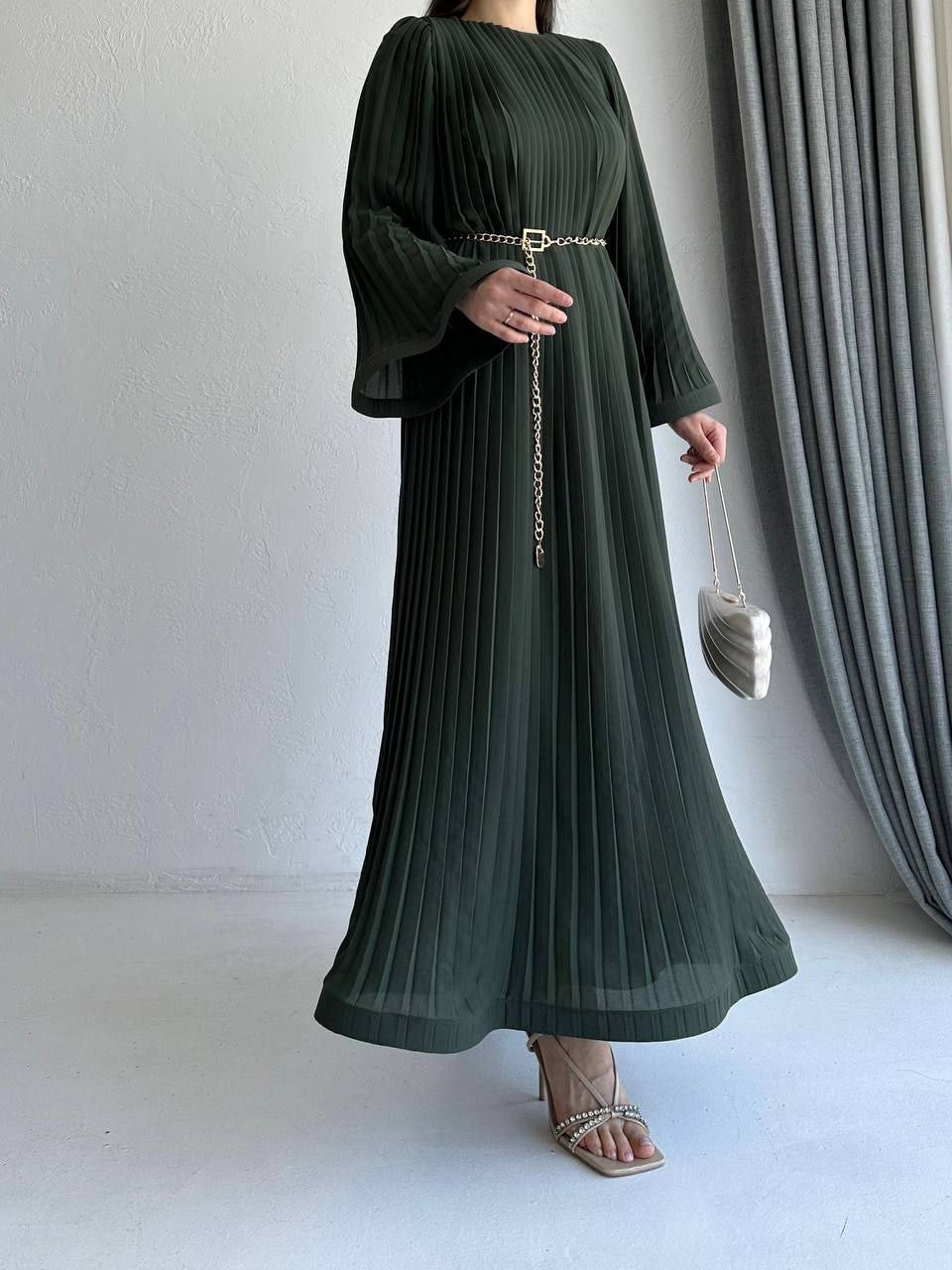 Chiffon Crepe Maxi Dress Dress - Army Green