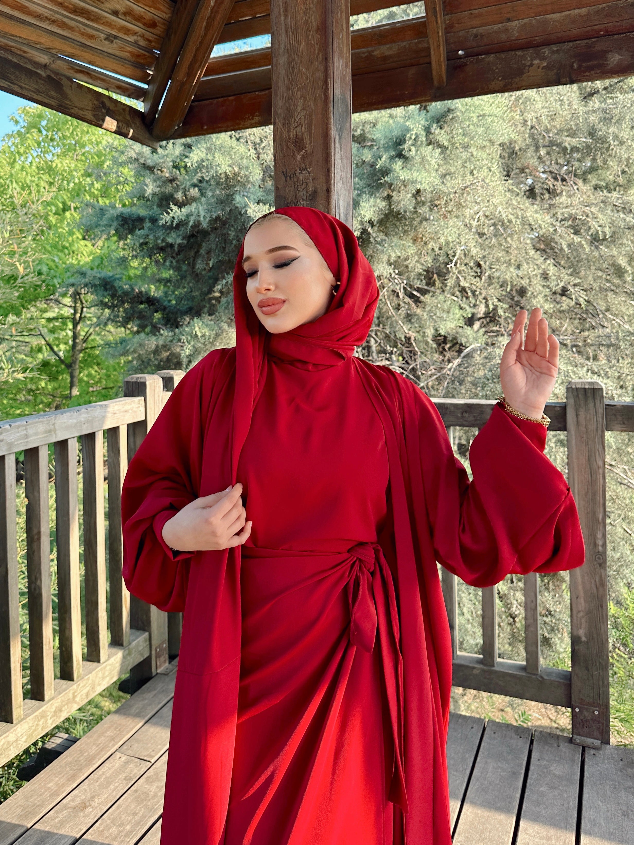 Nesreen 3 Piece Abaya Set - Maroon