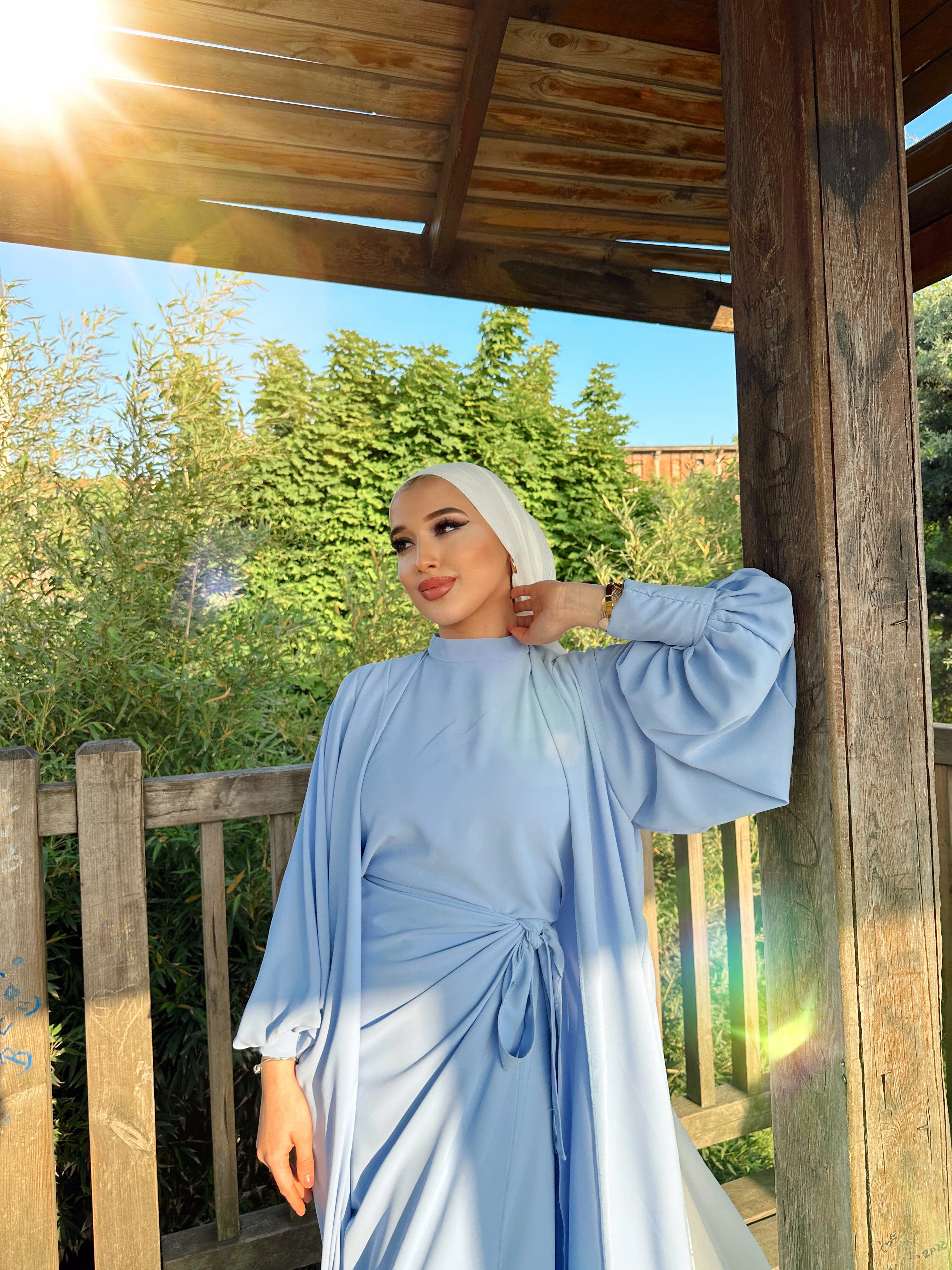 Nesreen 3 Piece Abaya Set - Sky Blue