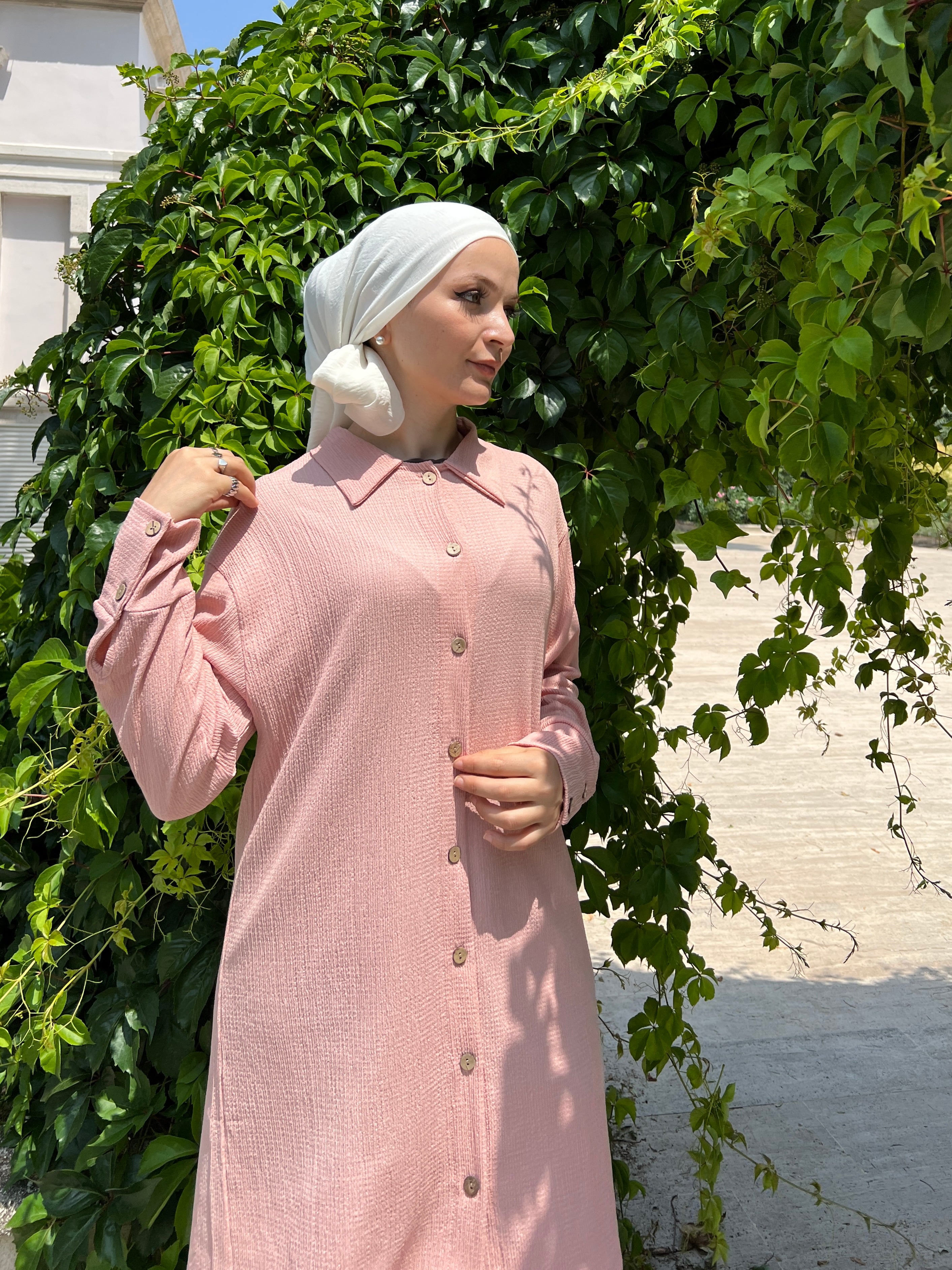 Fatima Buttoned Cotton 2 Piece Set - Rose