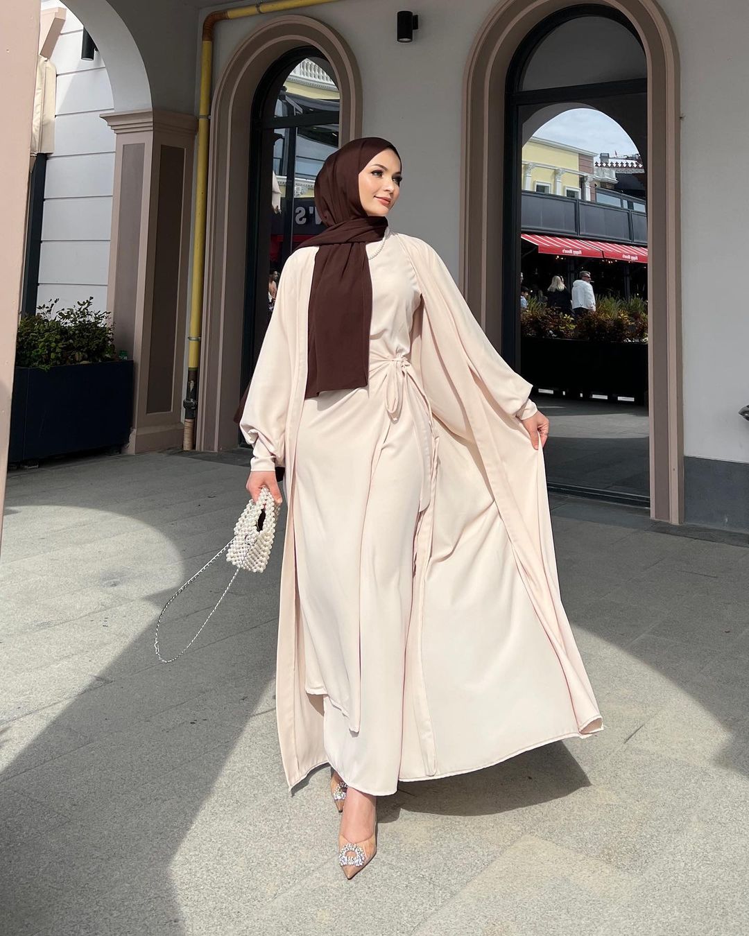 Nesreen 3 Piece Abaya Set - Beige