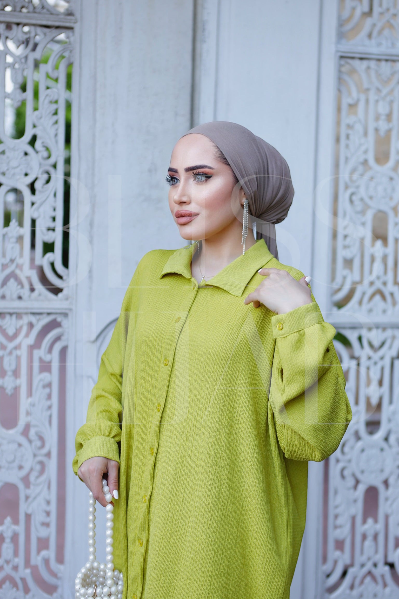 Fatin Buttoned Cotton 2 Piece Set - Pistachio