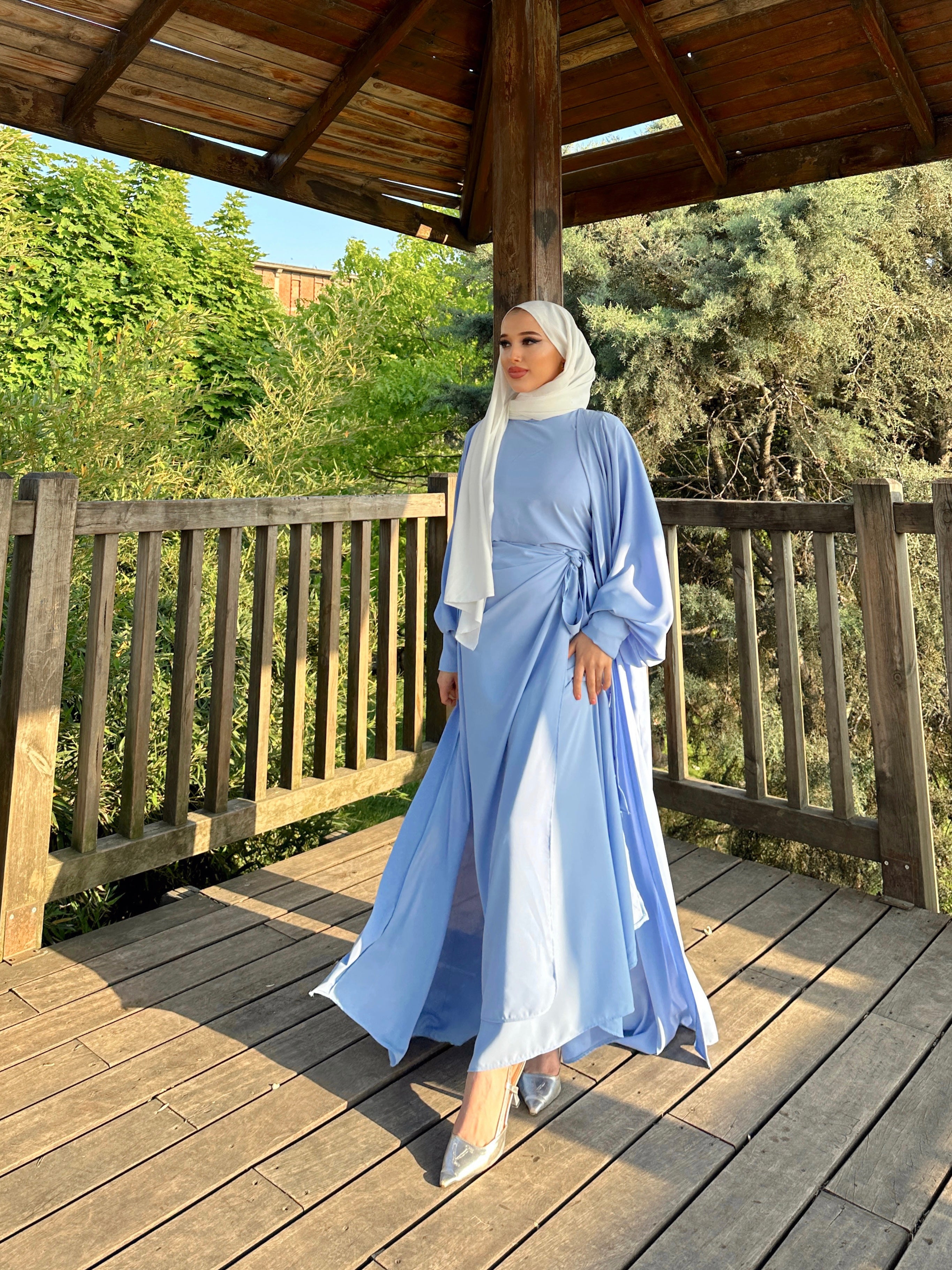 Nesreen 3 Piece Abaya Set - Sky Blue