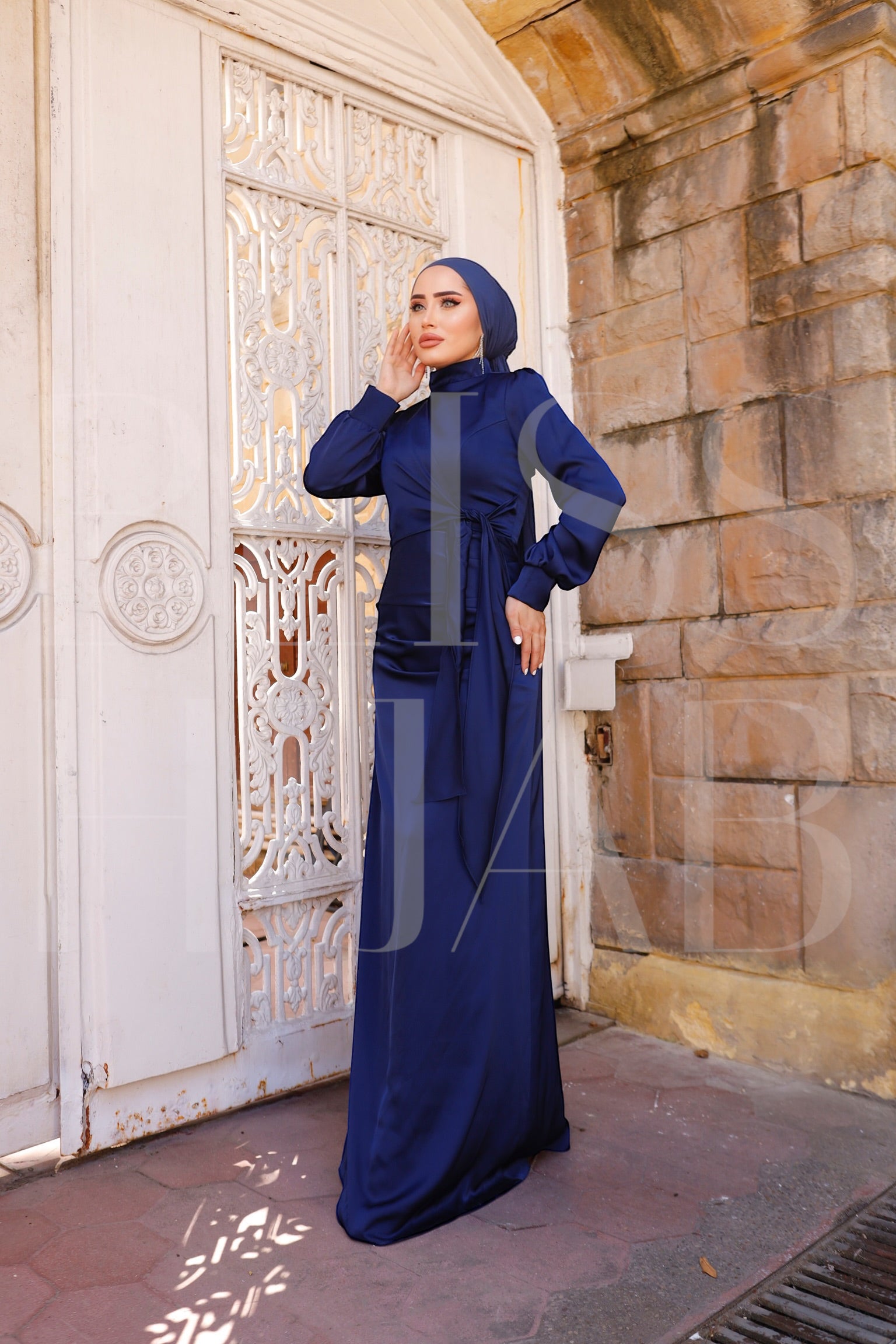 Malika Wrap Satin Wrap Maxi Dress - Navy