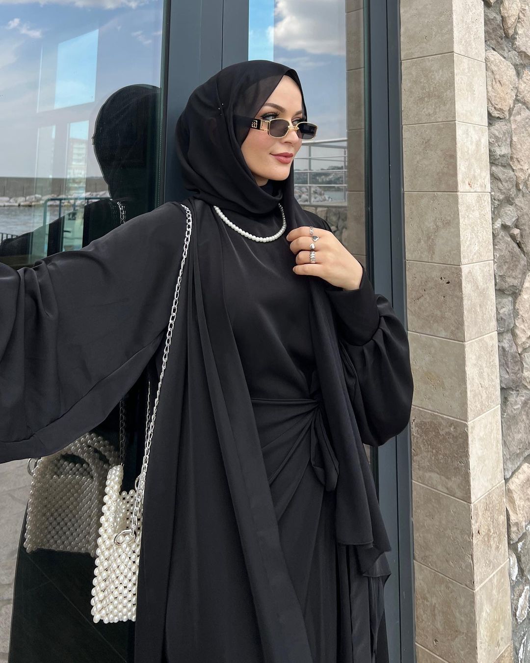 Nesreen 3 Piece Abaya Set - Black