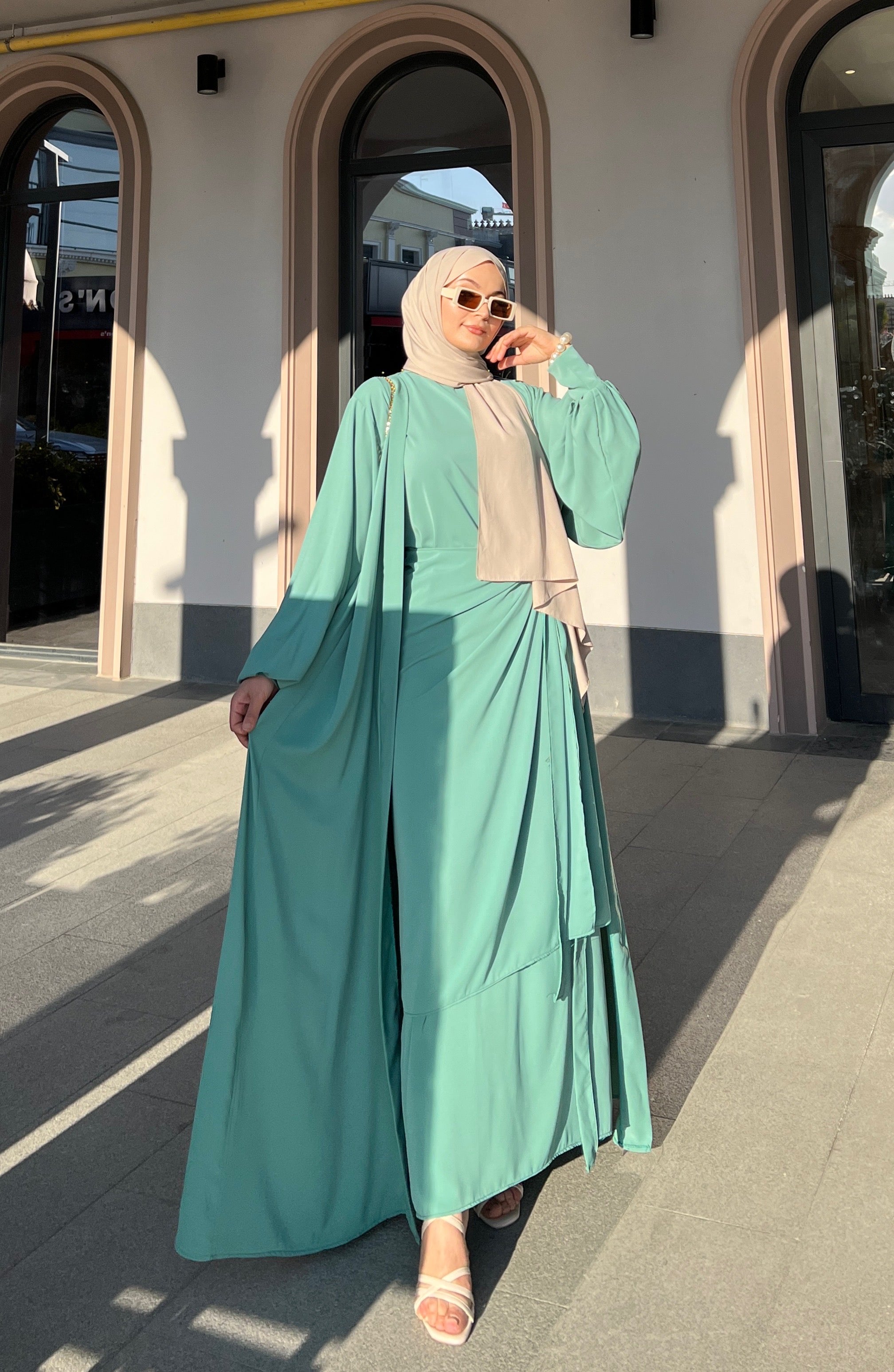 Nesreen 3 Piece Abaya Set - Mint