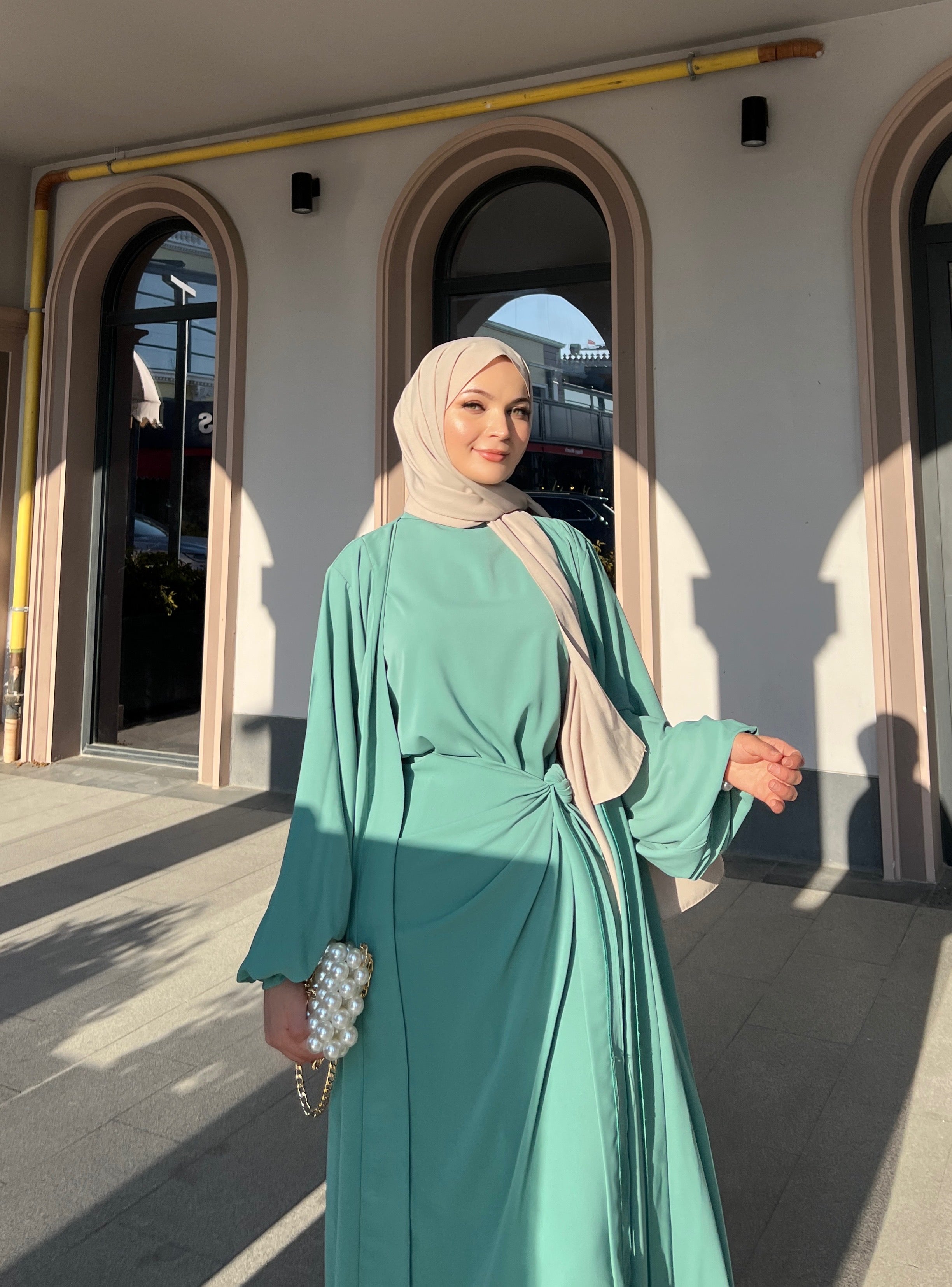 Nesreen 3 Piece Abaya Set - Mint