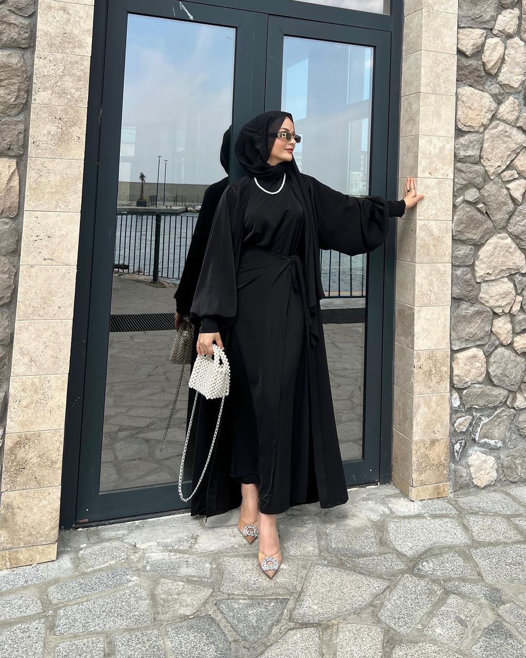 Nesreen 3 Piece Abaya Set - Black