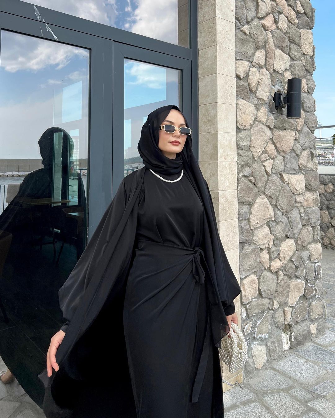 Nesreen 3 Piece Abaya Set - Black