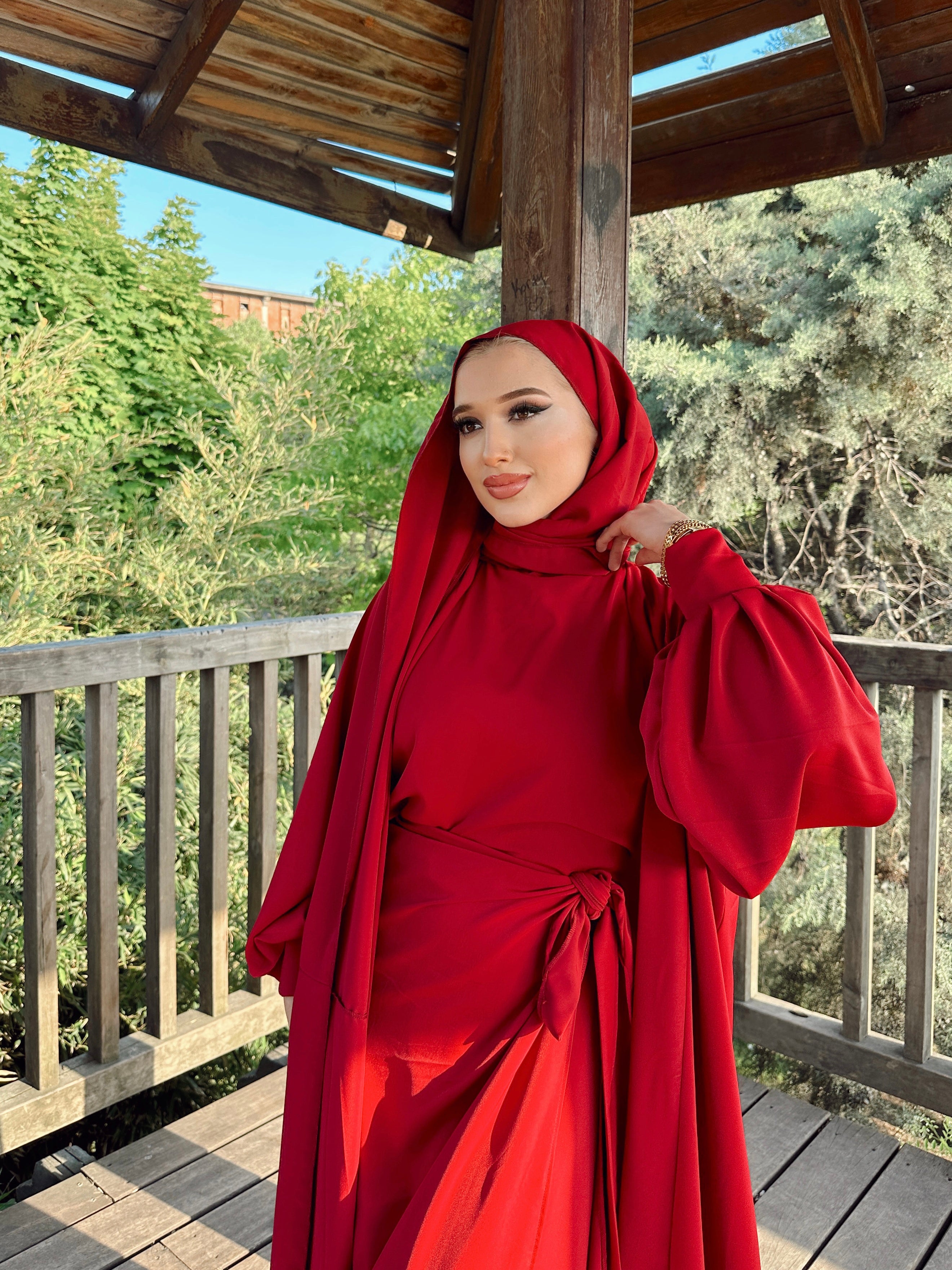 Nesreen 3 Piece Abaya Set - Maroon