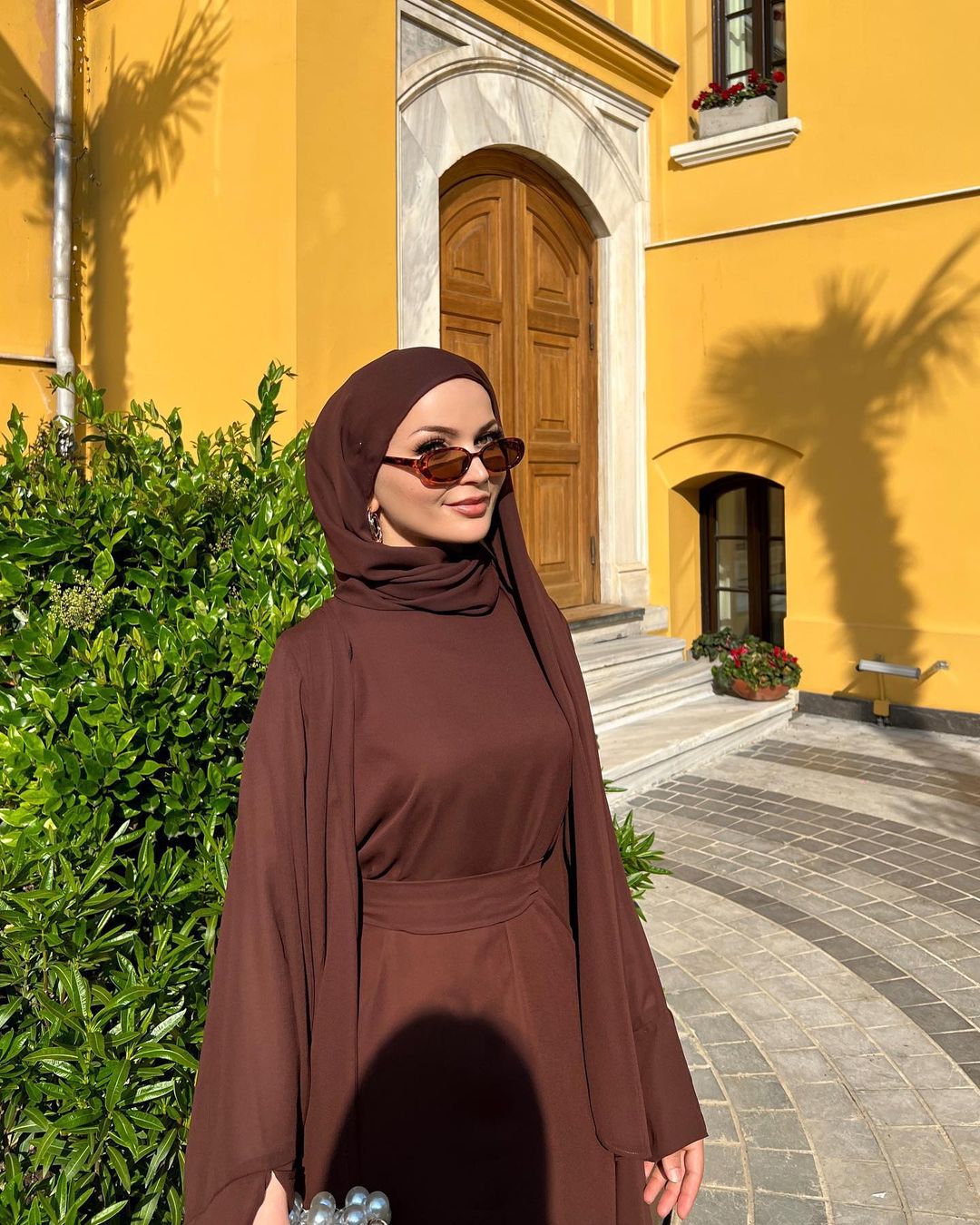 Hasna 2 Piece Open Abaya Set + Hijab - Brown