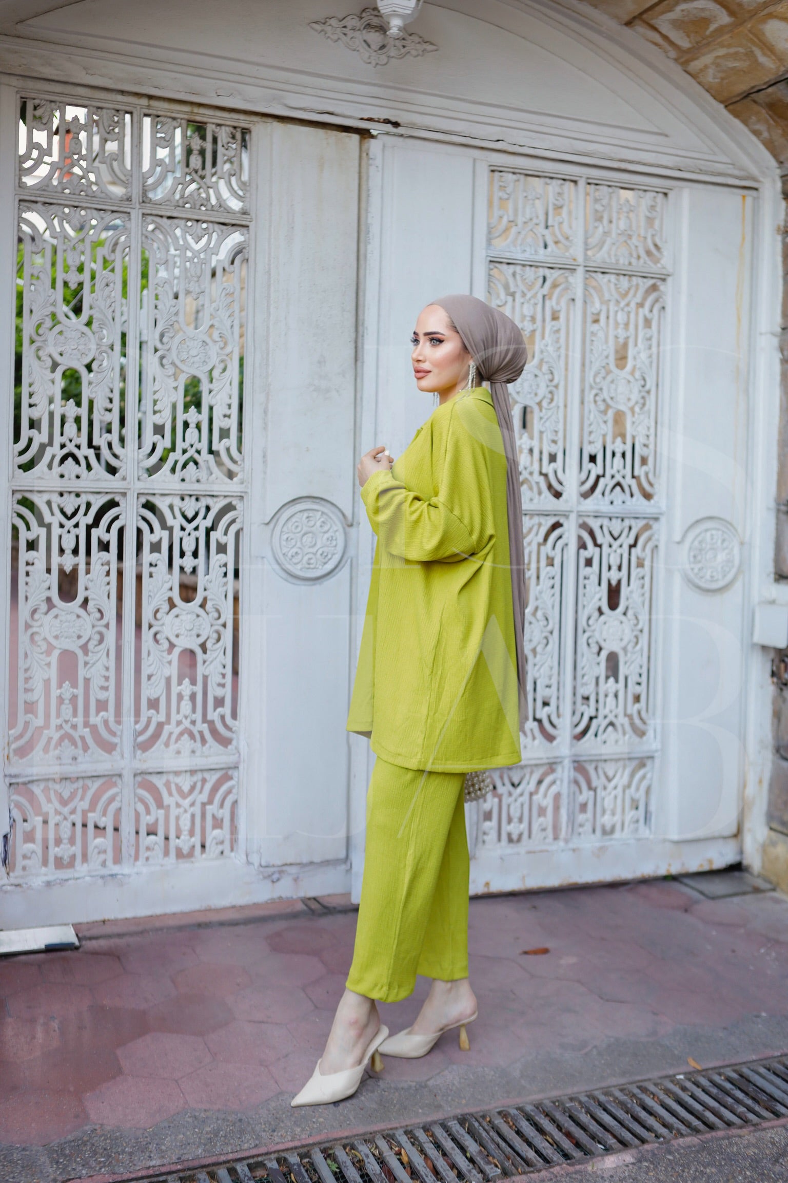 Fatin Buttoned Cotton 2 Piece Set - Pistachio