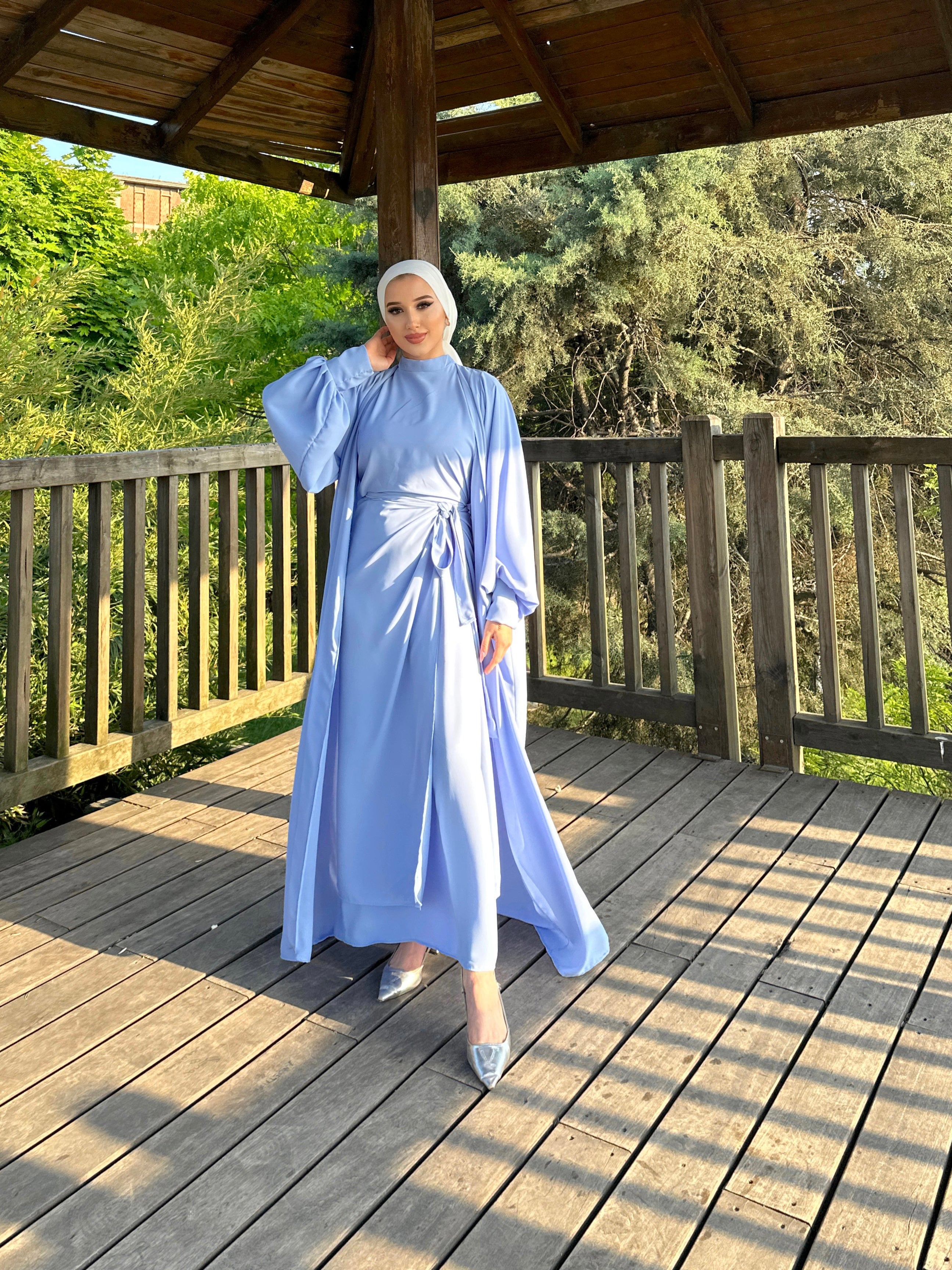 Nesreen 3 Piece Abaya Set - Sky Blue