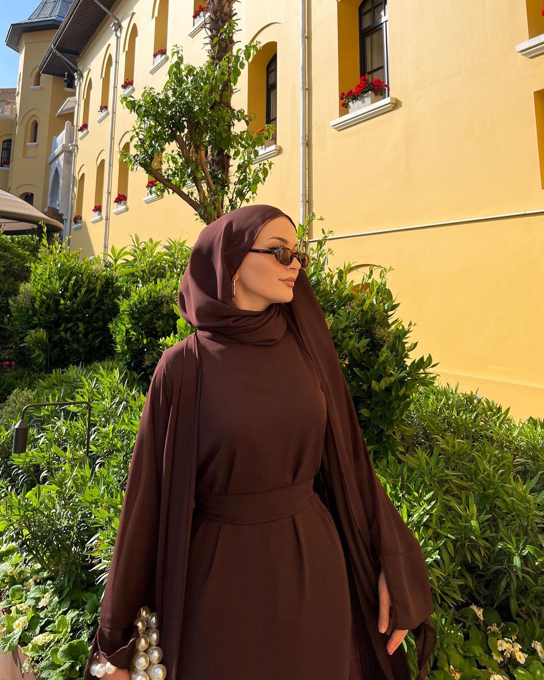 Hasna 2 Piece Open Abaya Set + Hijab - Brown